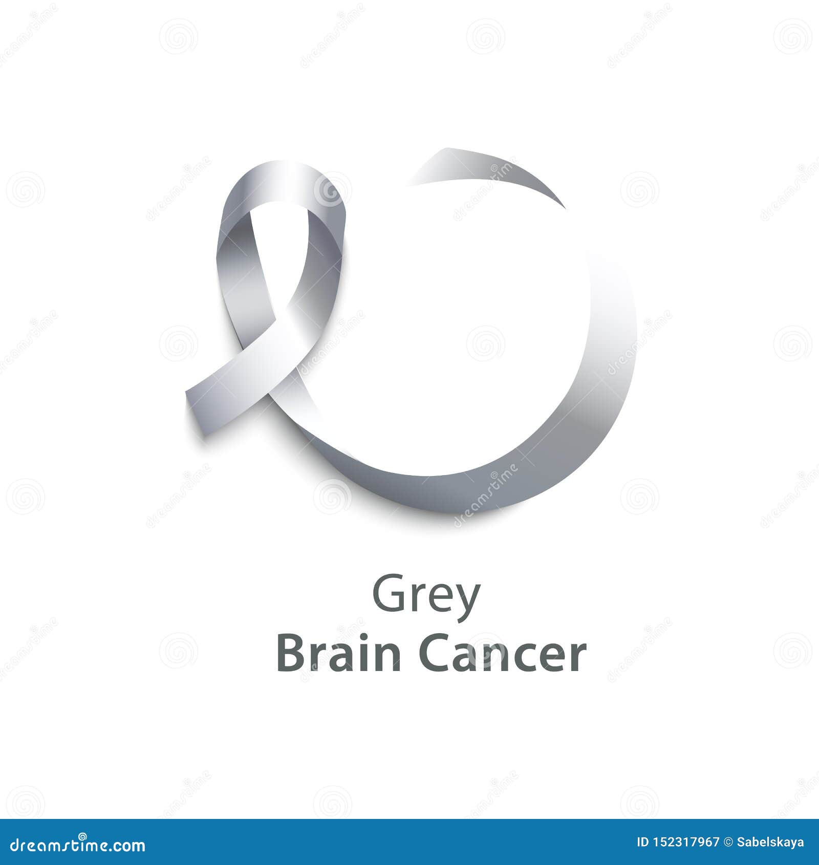 Realistic 3d Grey Satin Ribbon Icon Of Brain Cancer Symbol And Sign