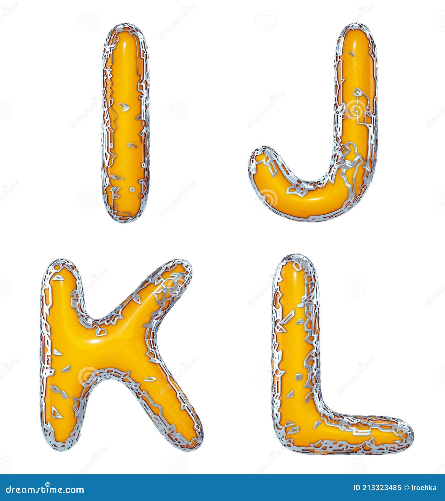 realistic 3d letters set i, j, k, l made of gold shining metal letters.