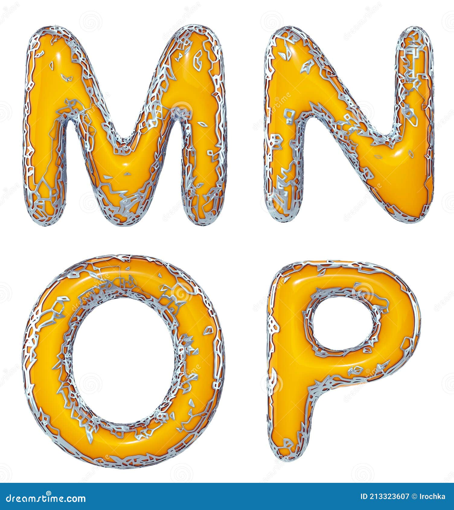 realistic 3d letters set m, n, o,p made of gold shining metal letters.