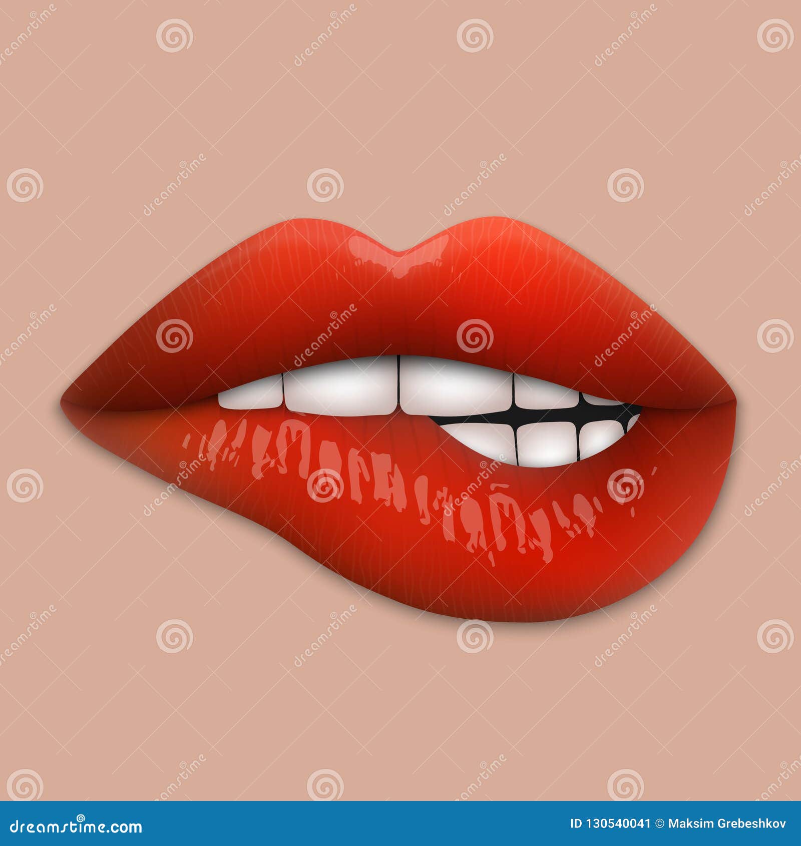 Canvas Print Beautiful sexy lips with white teeth on a white background.  Female red lips drawing. Handwork. Seamless pattern for design -  PIXERS.CO.NZ
