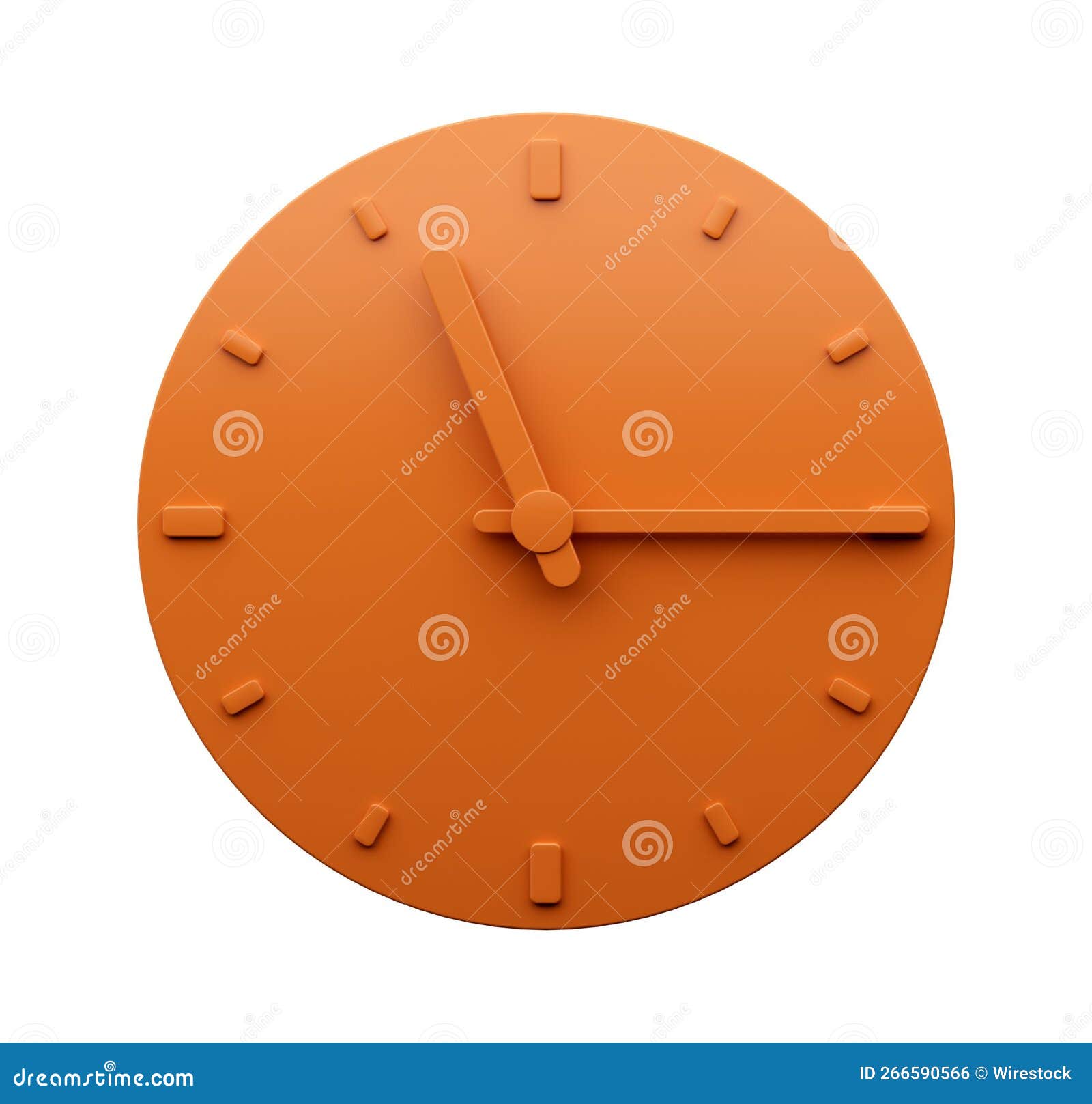 Realistic 3d Rendering of a Minimal Orange Wall Clock at 1115 or a
