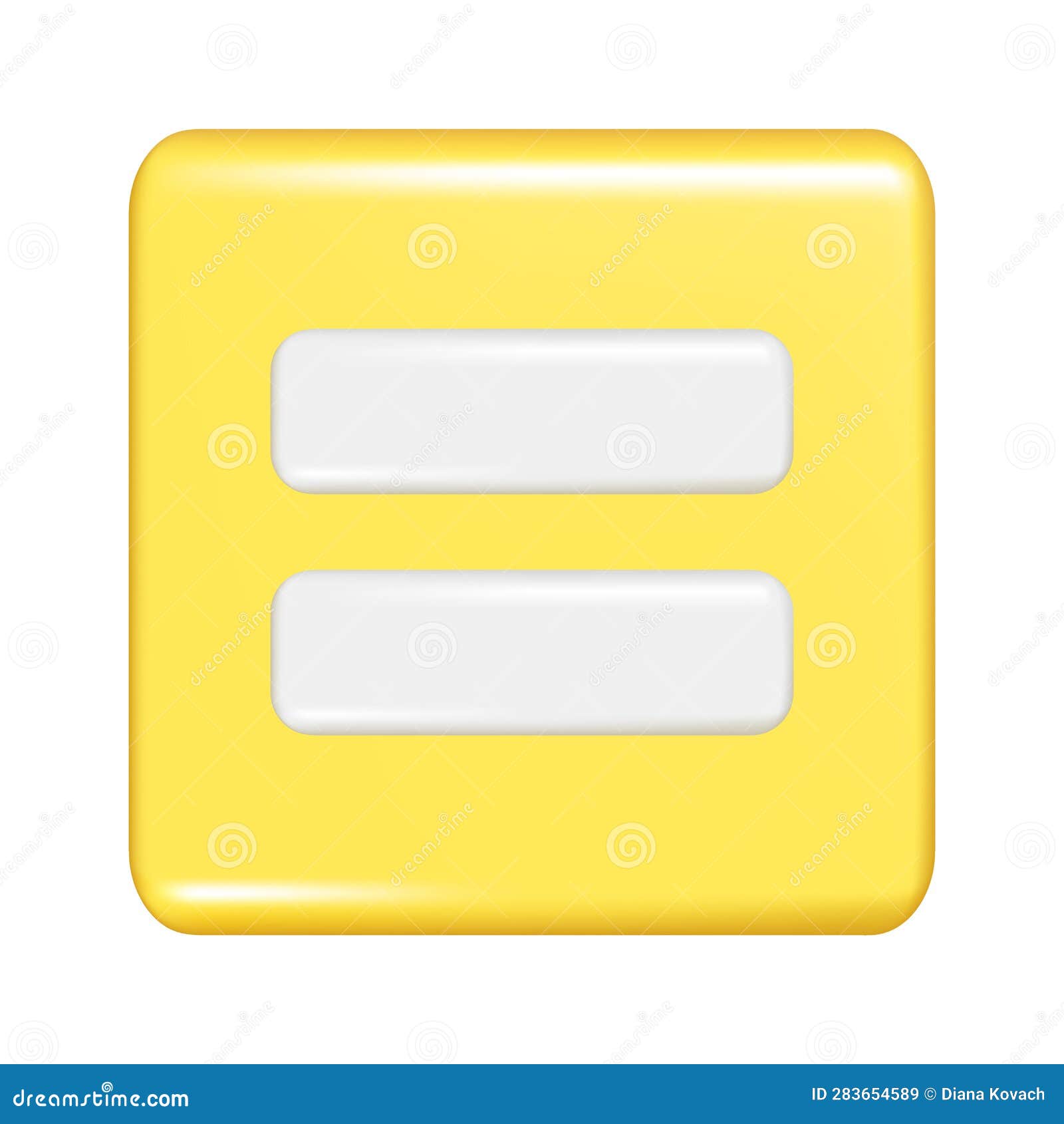 Realistic 3d Yellow Square Shape with Equal Sign. Decorative Square