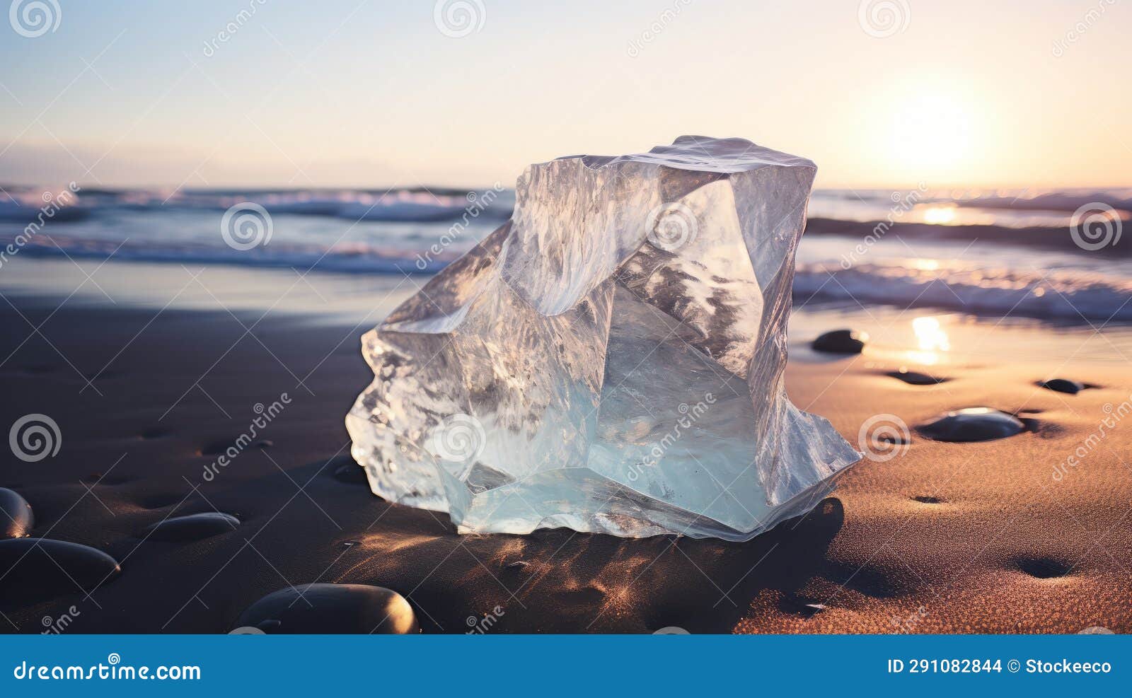 realistic depiction of a white ice chunk on beach