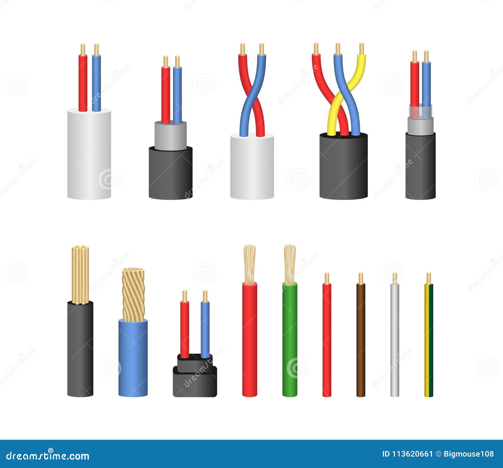 Realistic Detailed 3d Electrical Cable Set. Vector Stock Vector