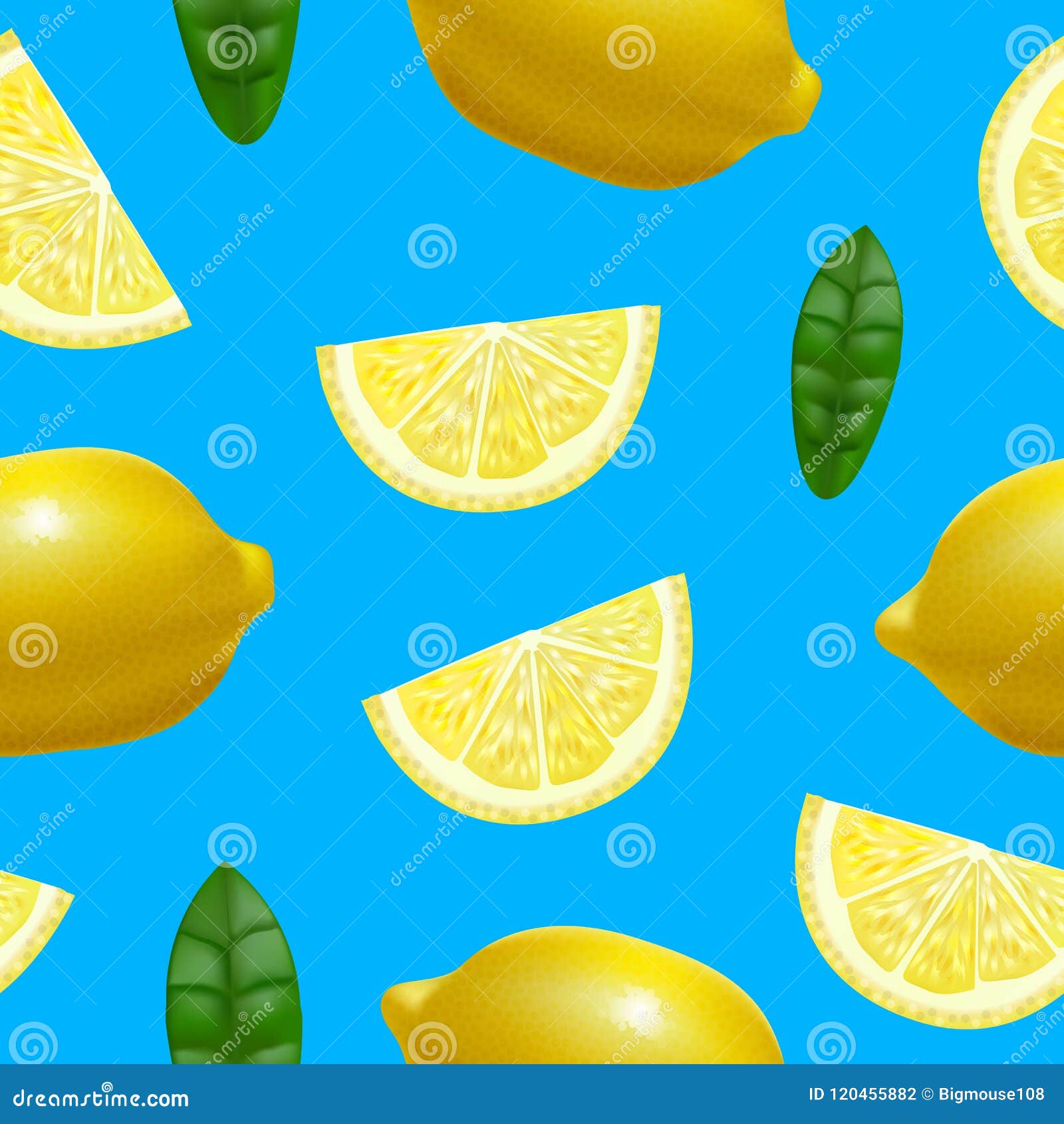 Realistic Detailed 3d Whole Lemon and Slices Seamless Pattern ...