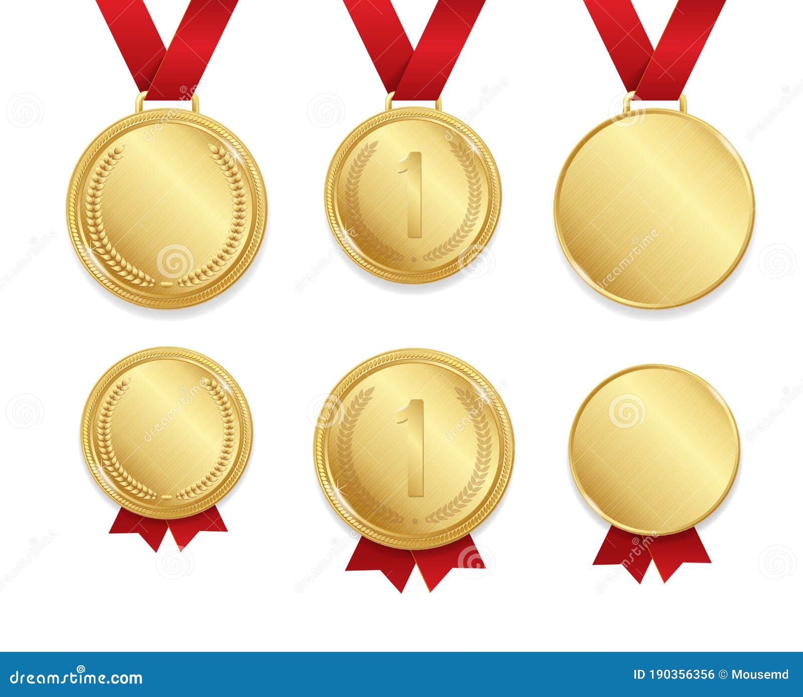 Download Realistic Detailed 3d Golden Medal Set. Vector Stock Vector - Illustration of place, sign: 190356356