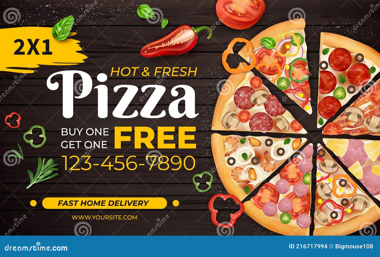 Realistic Detailed 3d Hot Fresh Pizza Ads Banner Concept Poster