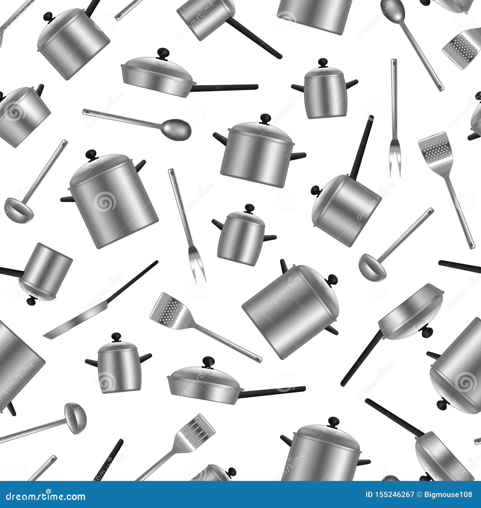 Download Realistic Detailed 3d Kitchen Utensils Seamless Pattern Background. Vector Stock Vector ...