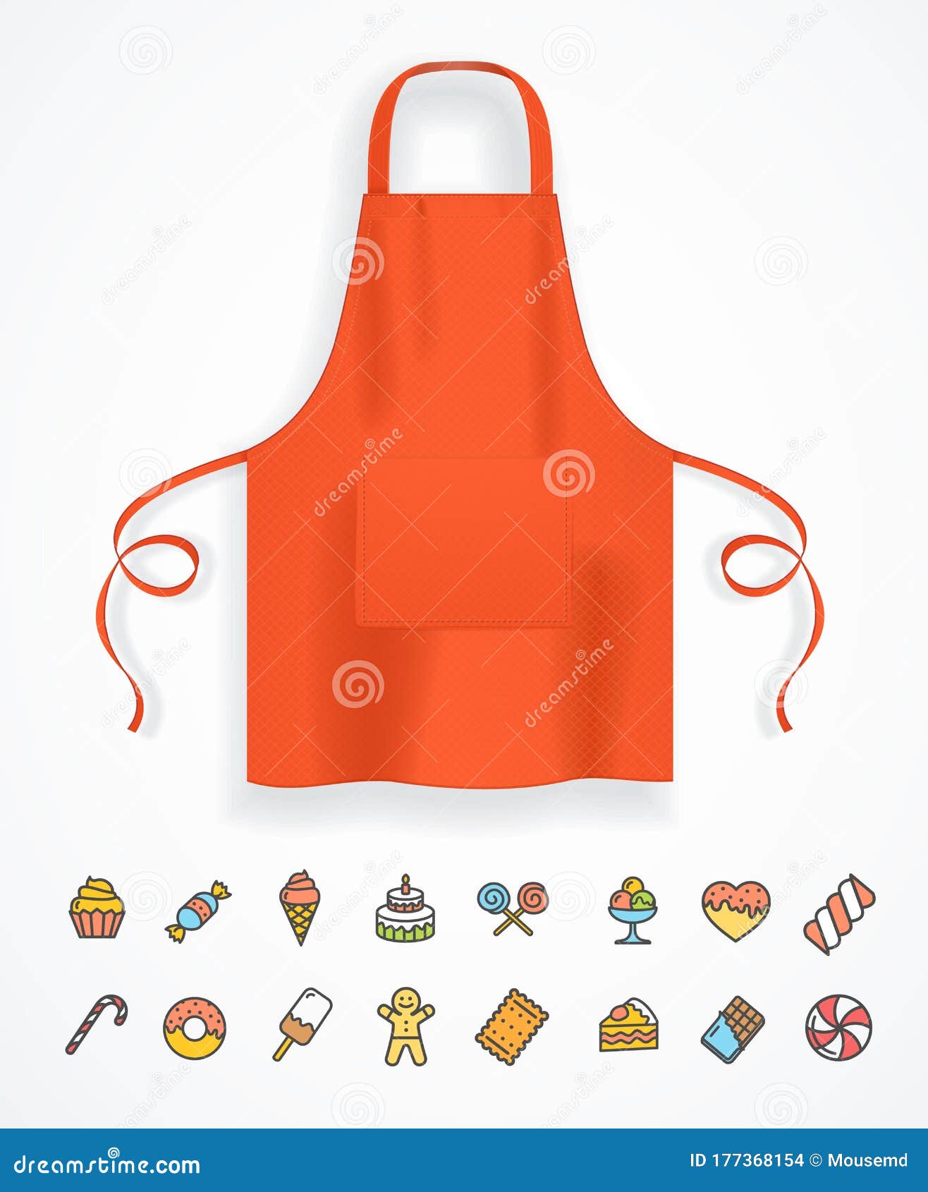 realistic detailed 3d red apron and thin line icon. 