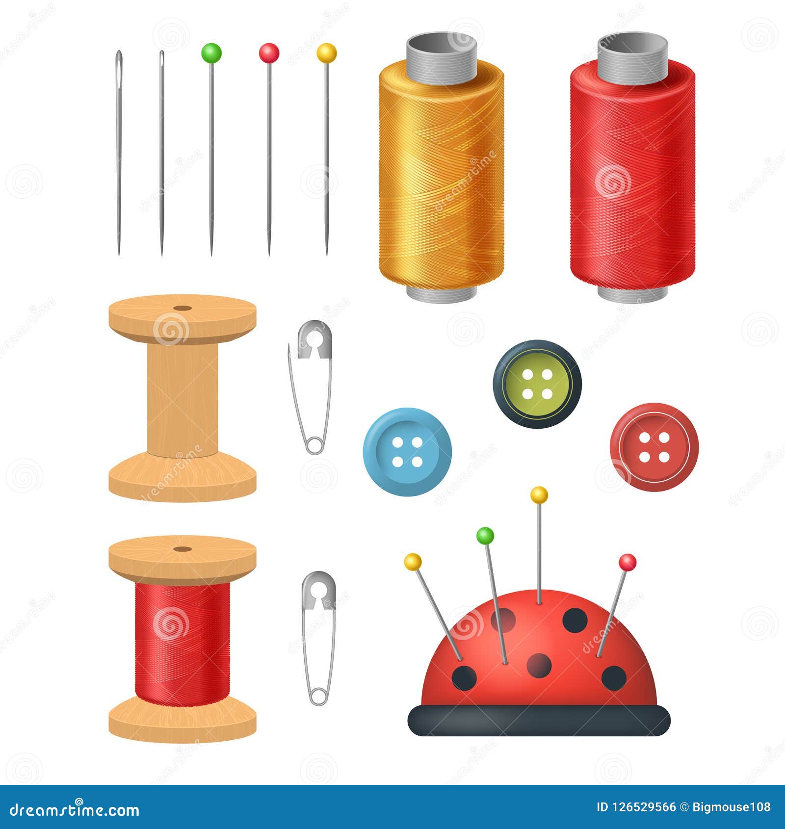 Realistic Detailed 3d Sewing Supplies for Tailoring and Needlework Set