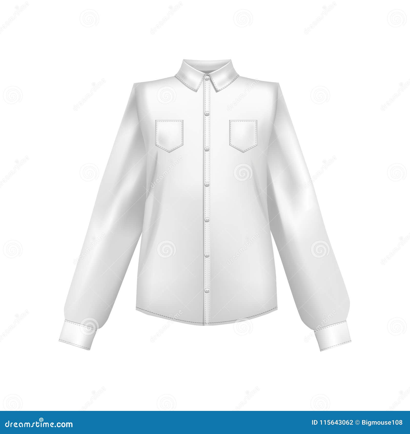 Realistic Detailed 3d Template Blank White Shirt Front Side. Vector ...