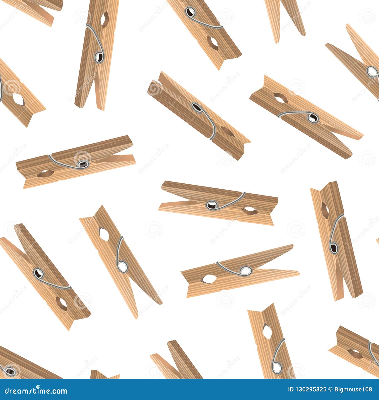 Realistic Detailed 3d Wooden Clothespins Seamless Pattern Background