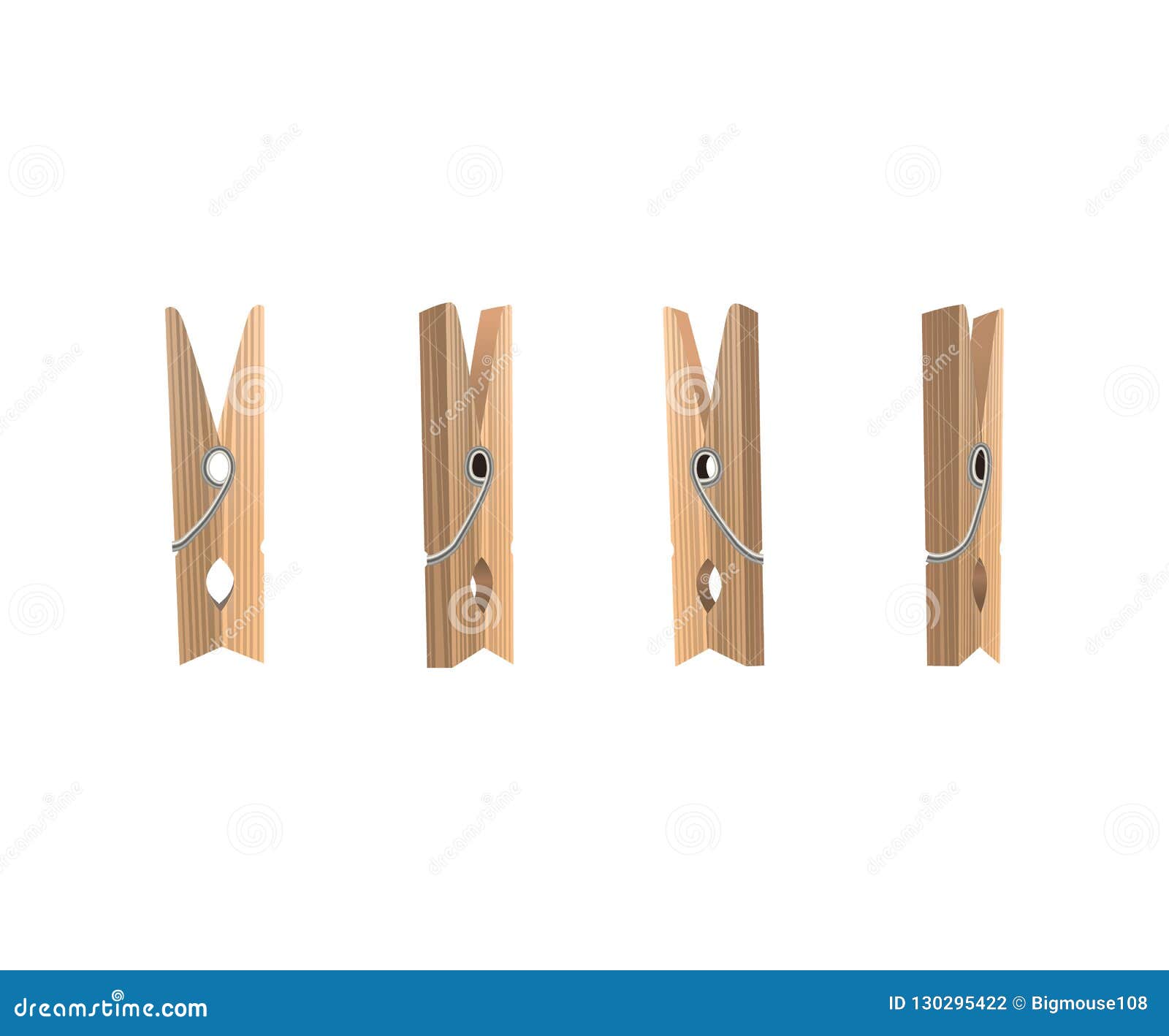 Realistic Detailed 3d Wooden Clothespins Set Vector Stock Vector