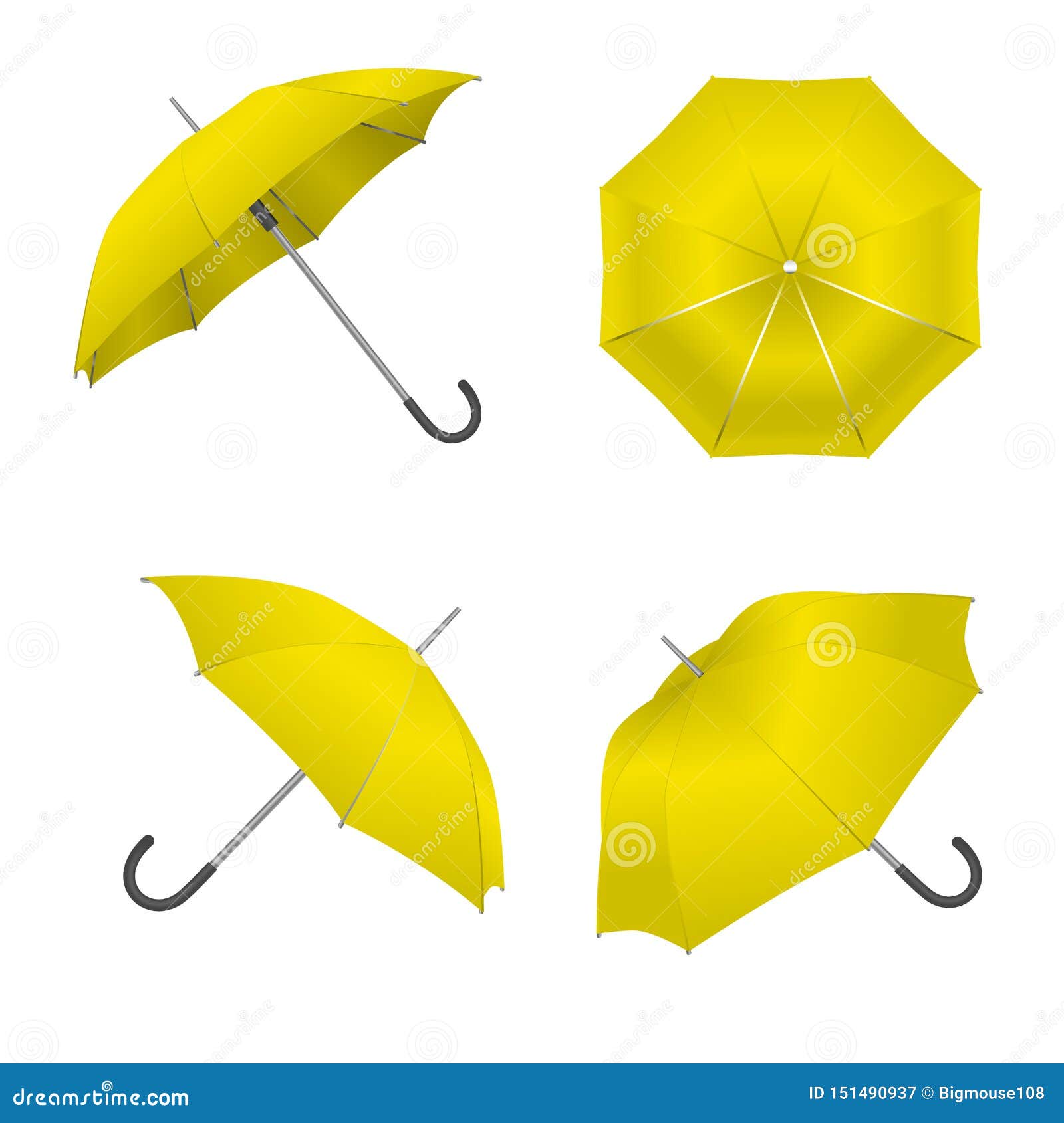 Download Realistic Detailed 3d Yellow Blank Umbrella Template Mockup Set. Vector Stock Vector ...