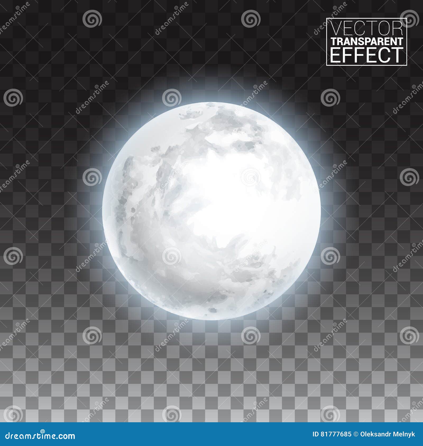 realistic detailed full big moon  on transparent background.