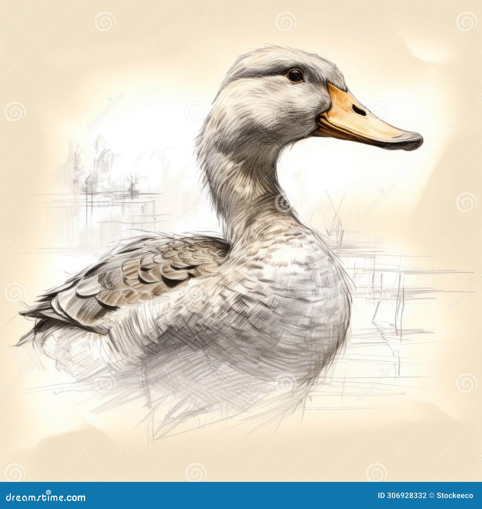 sketch painting of a duck in water