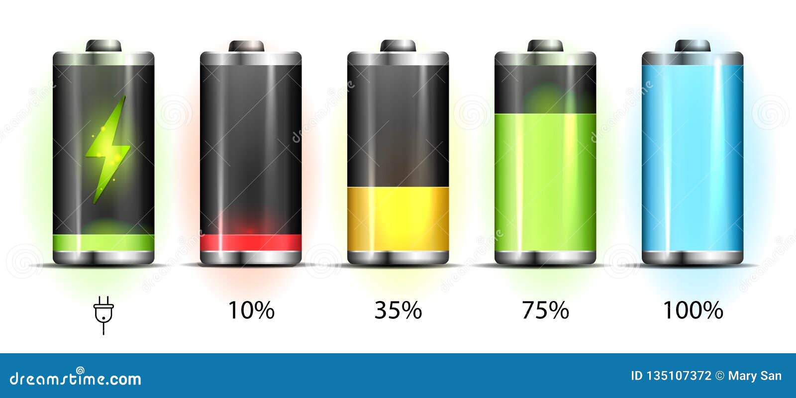 realistic discharged and fully charged battery smartphone -  infographic