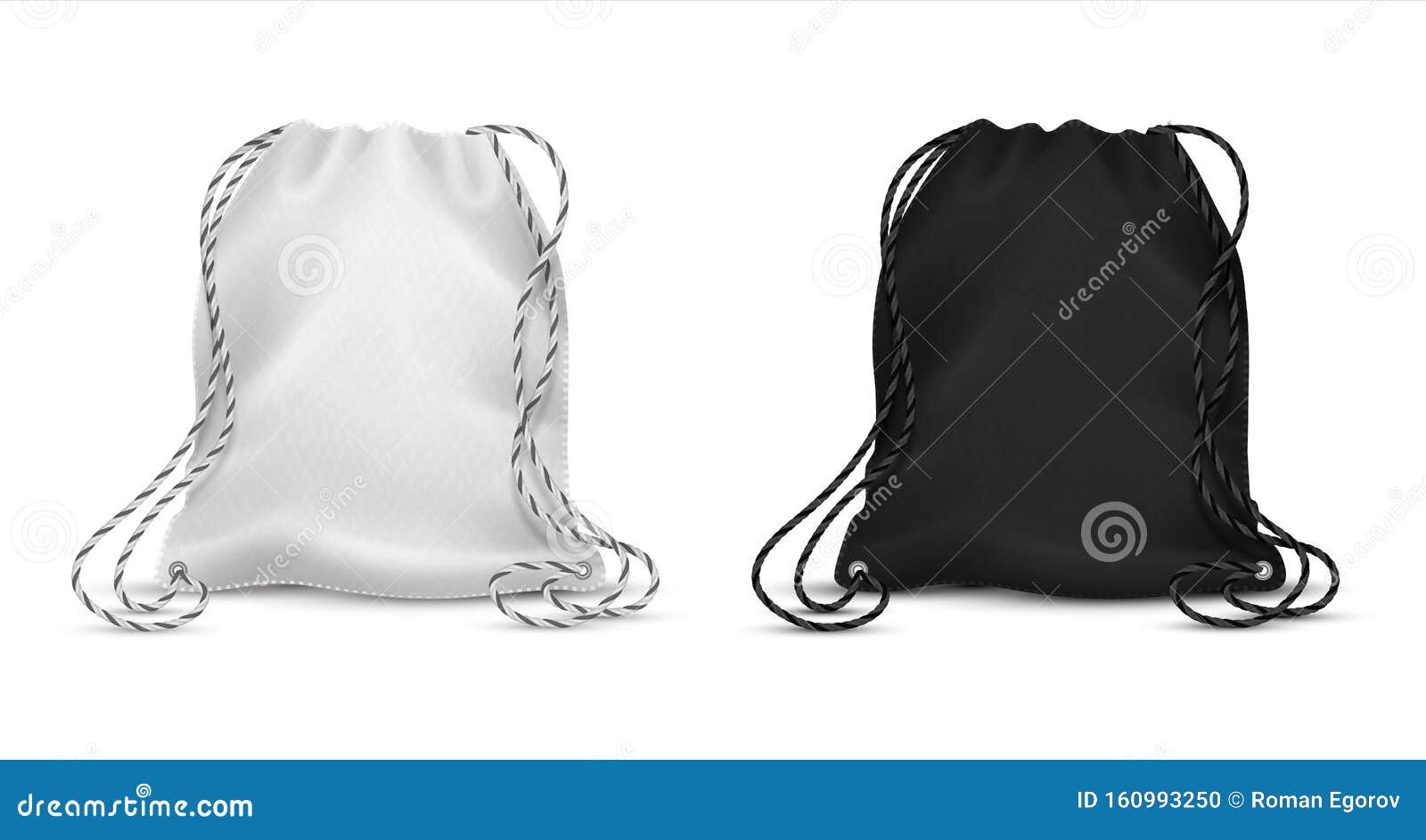 Download Realistic Drawstring Bags. Blank Black And White Backpack Mockup For Corporate Identity, Sport ...