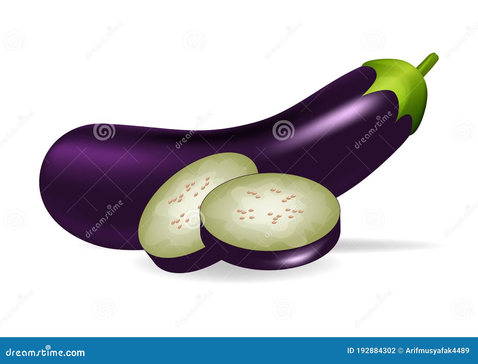Realistic Eggplant and Slice Stock Vector Illustration of flat