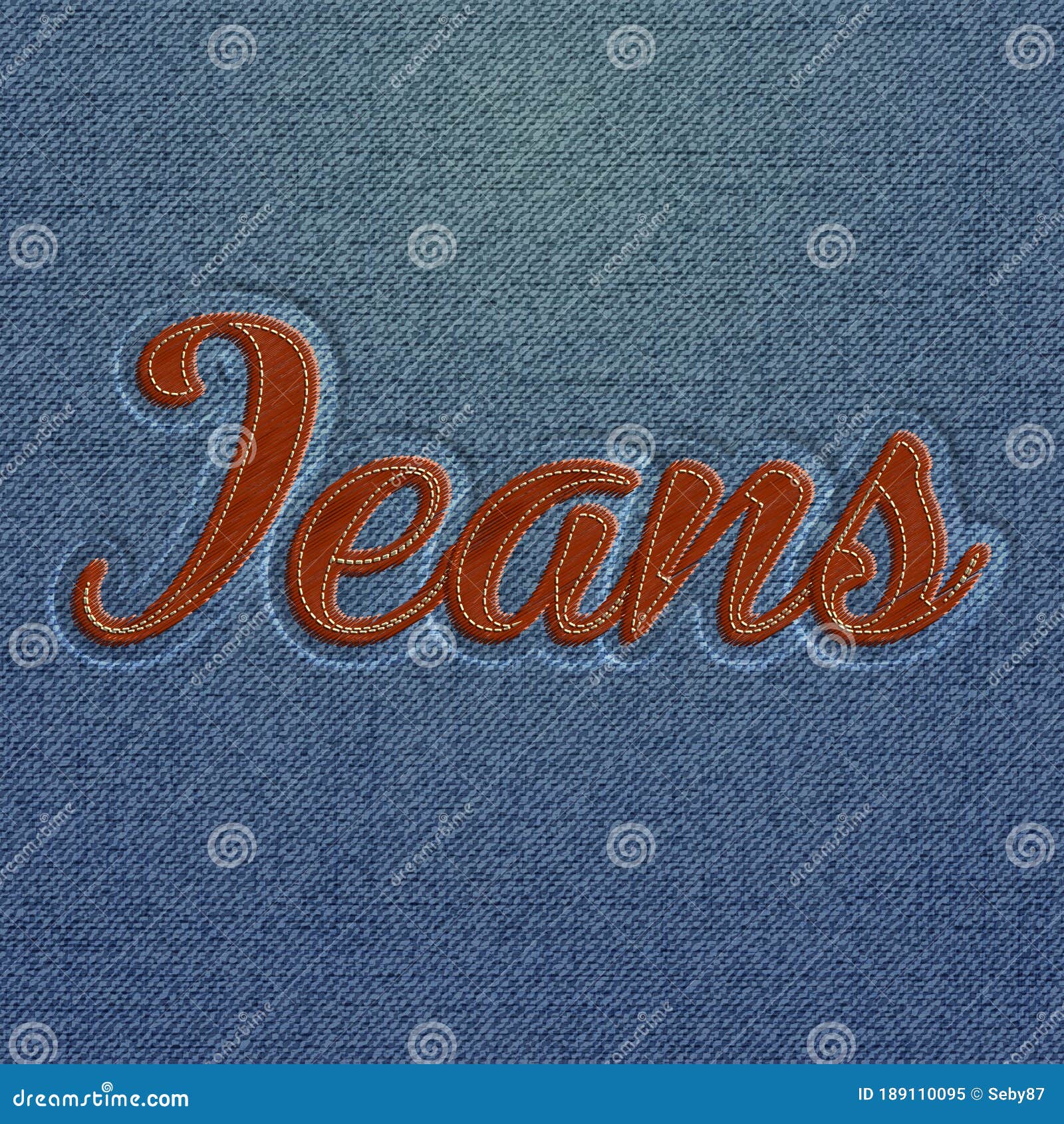 Realistic Embroidered `Jeans` Word, Vector Stock Vector Illustration
