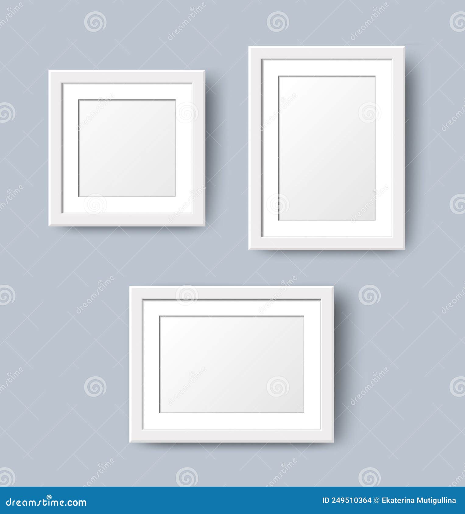 Realistic Empty Wall Photo Frame Set. Vector White Picture Frames