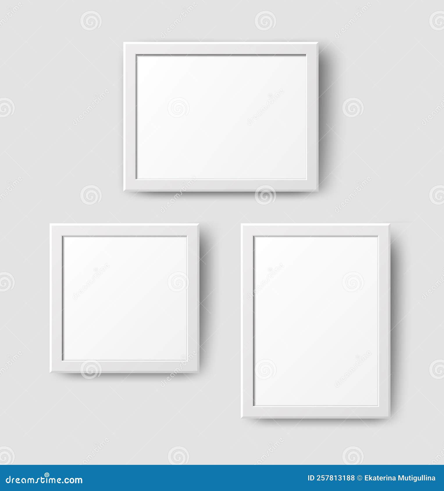 Realistic Empty Wall Photo Frame Set. Vector White Picture Frames