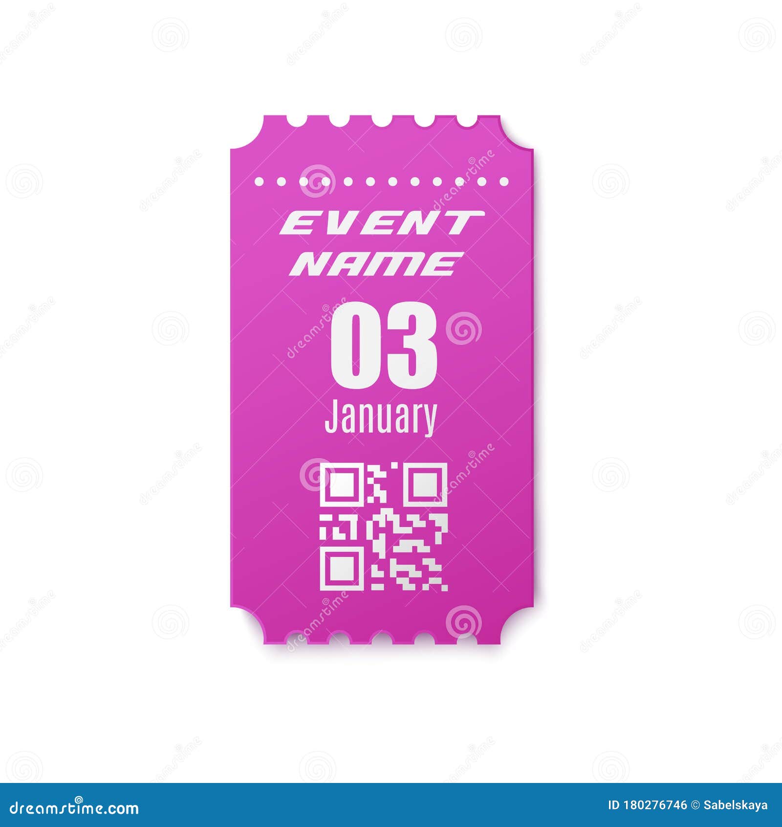 Realistic Event Ticket Mockup Purple Coupon with Name, Date Template