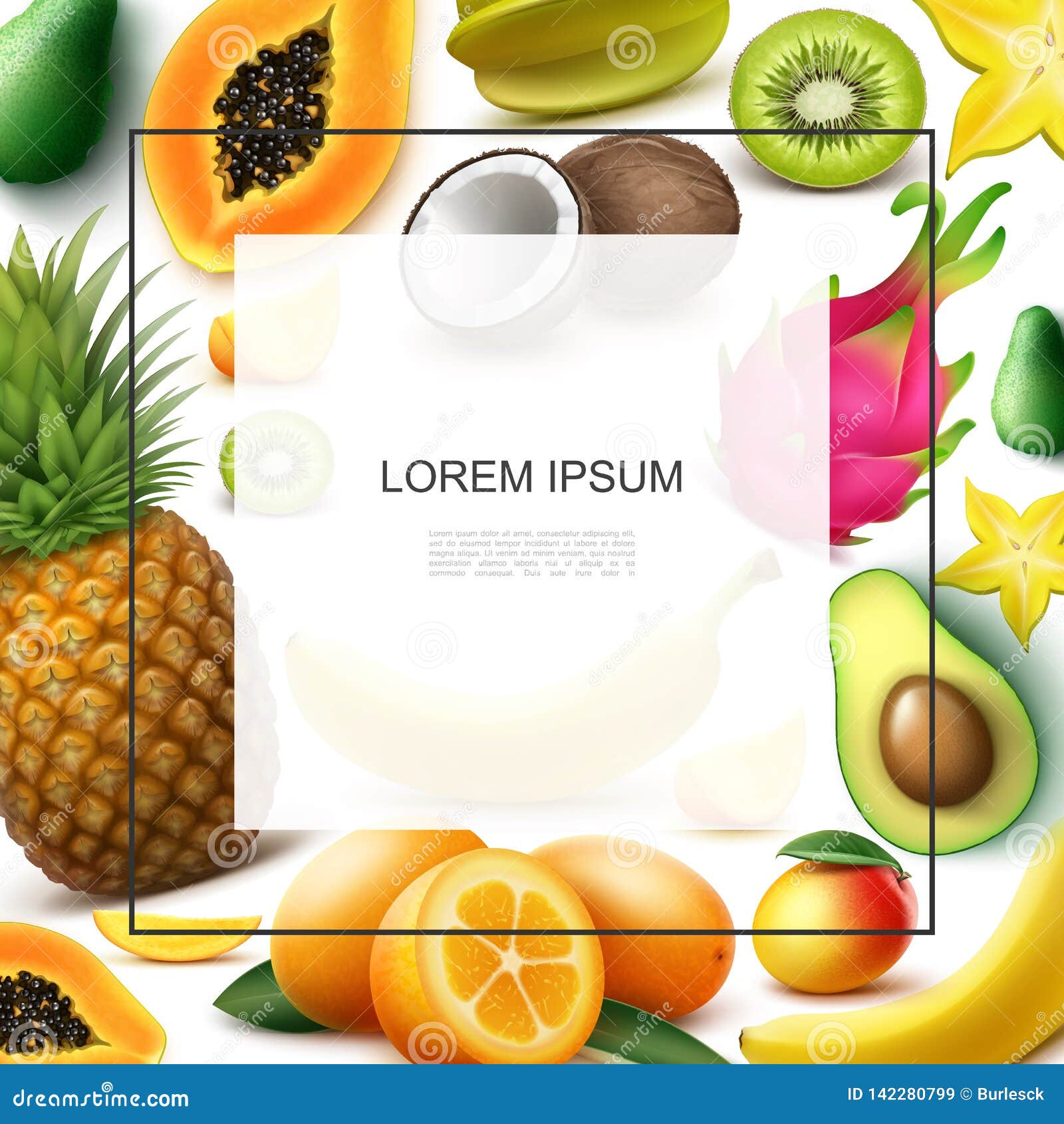 Realistic Exotic Fruits Template Stock Vector Illustration of food Realistic Exotic Fruits Template Stock Vector Illustration of food