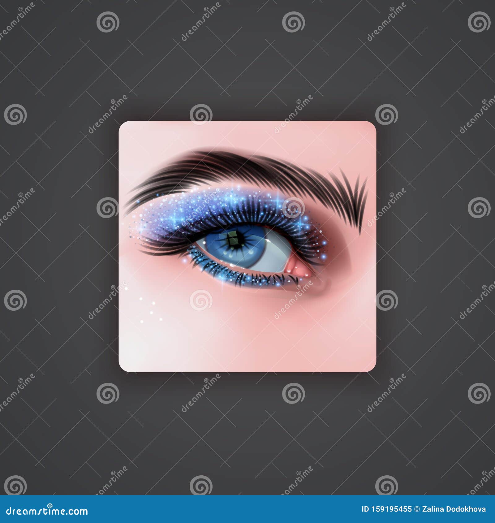 Realistic Eyes with Bright Eyeshadows of Blue Color with Glittering