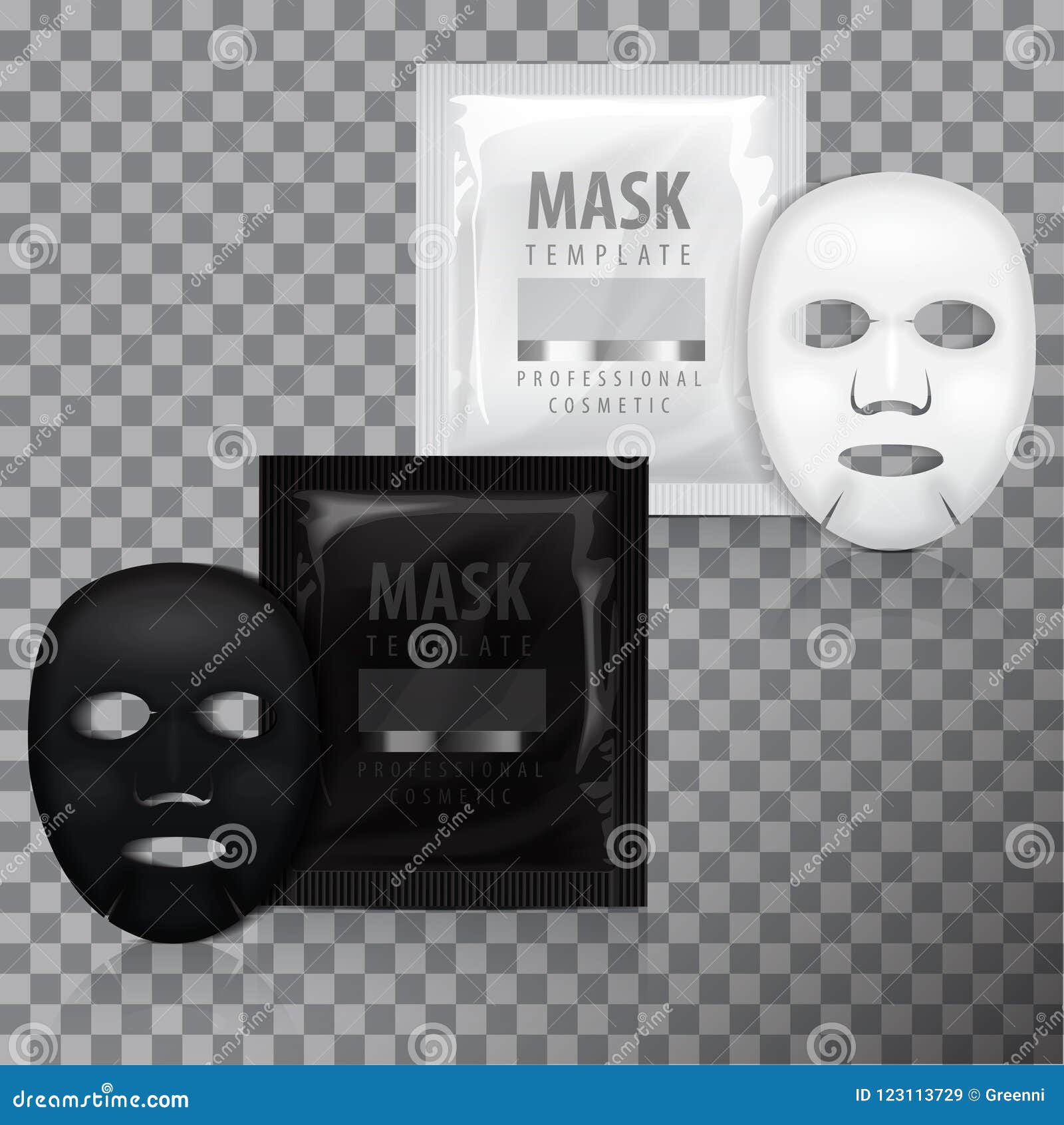 Realistic Facial Sheet Mask And Sachet. Vector Mock Up Template. Beauty Product Package On ...
