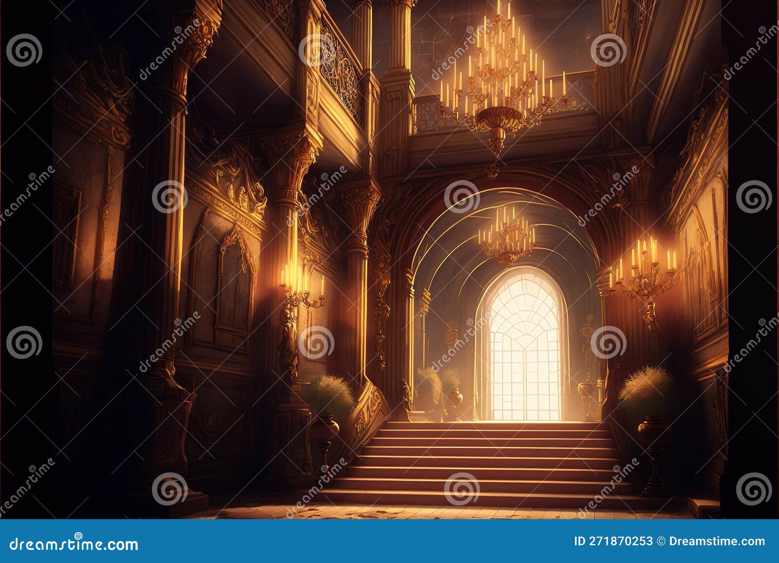 HD wallpaper: castle interior illustration, anime, stairs, illuminated,  architecture | Wallpaper Flare