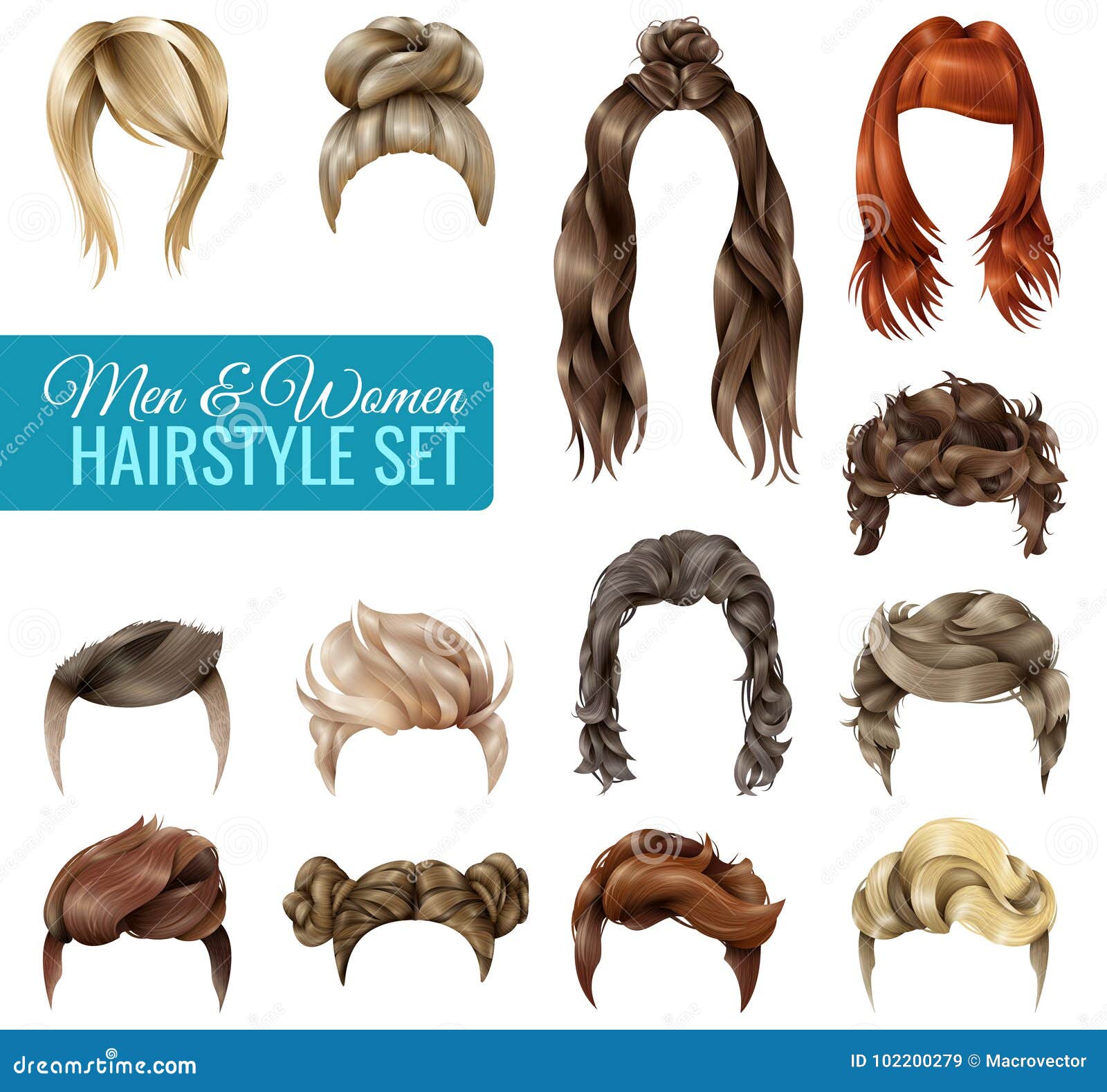 Realistic Hairstyle Set stock vector. Illustration of appearance - 102200279