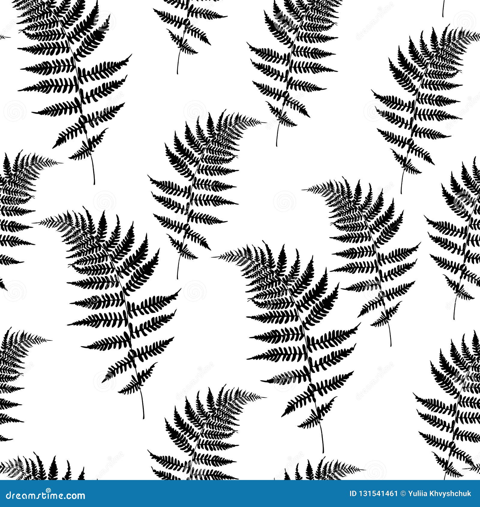 Realistic Fern Seamless Pattern Vector Illustration. Detailed Bracken