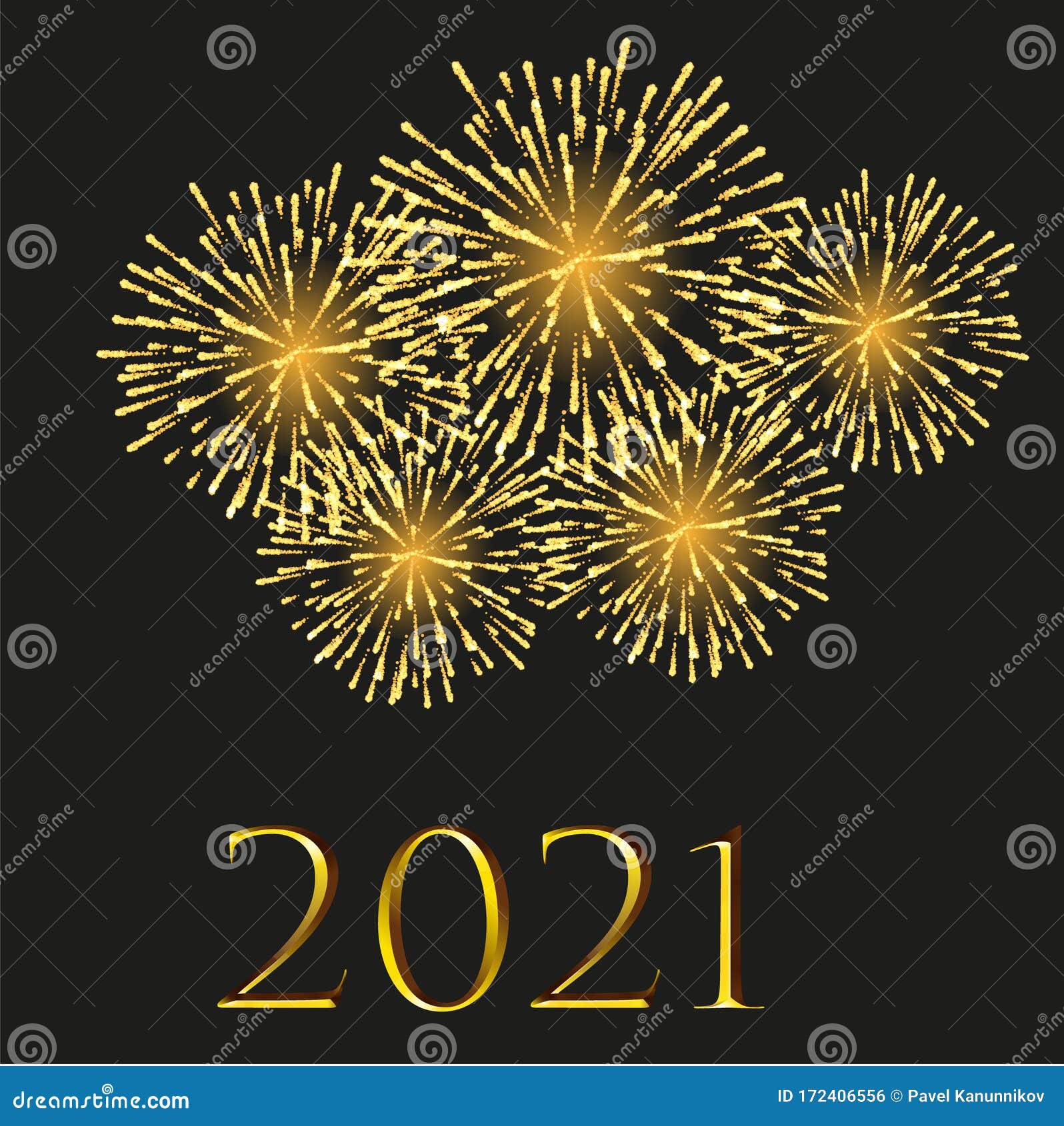 Realistic Festive Background Exploding Happy New Year Fireworks! Stock