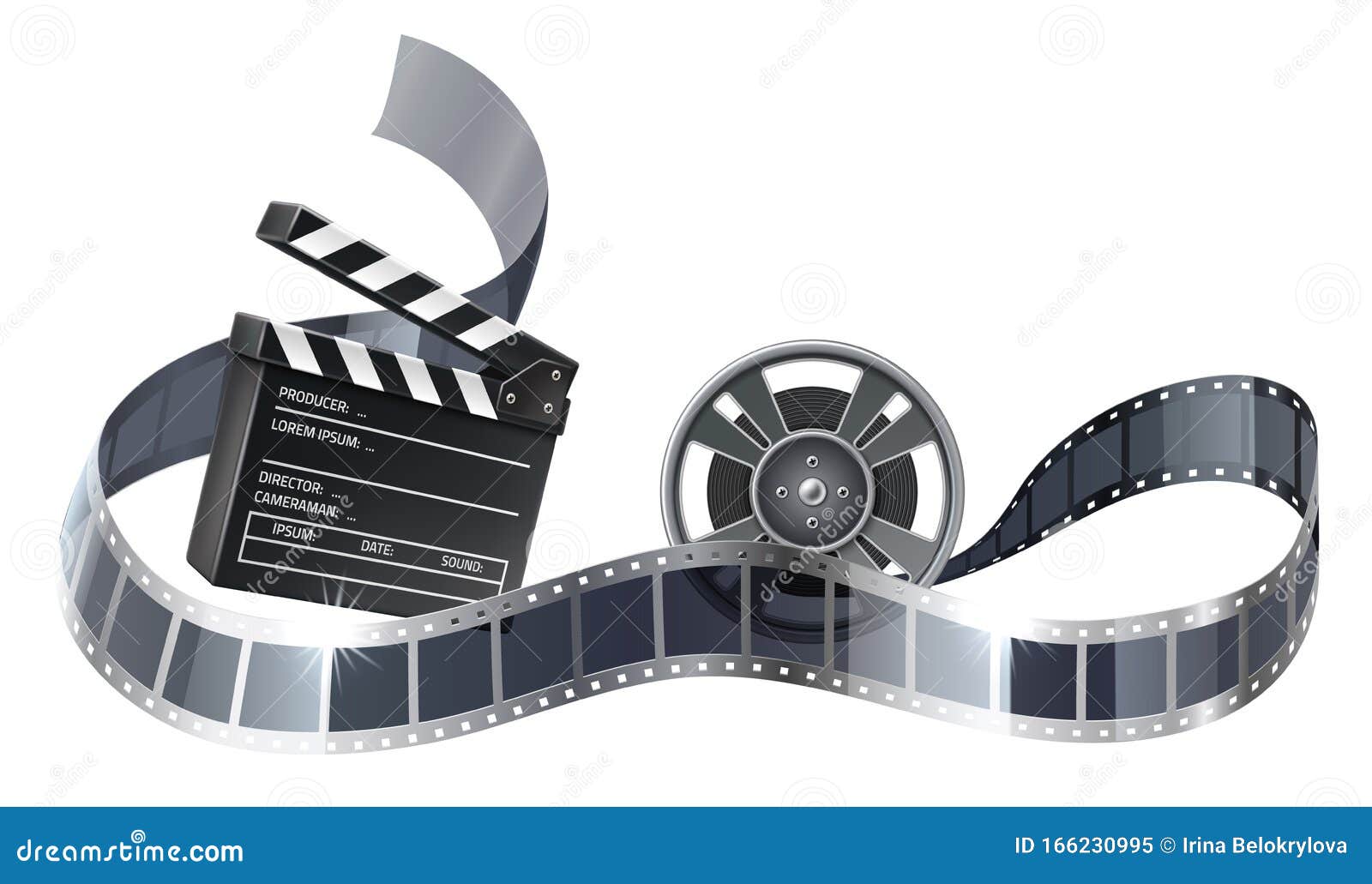 Vector 3d Film Reel or Bobbin with Filmstripe Stock Vector