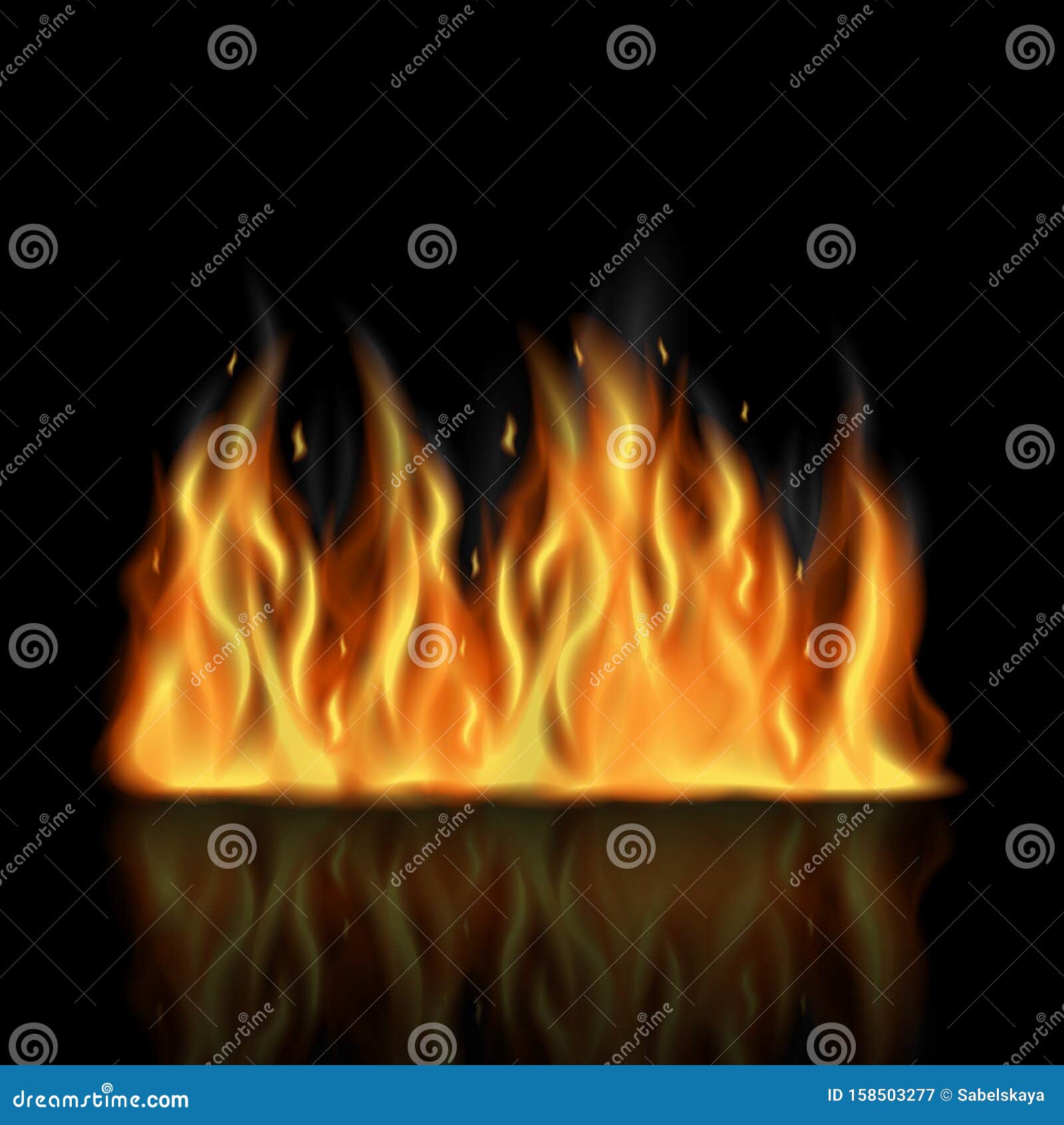 illustration of Realistic Burning Fire Flame on black background