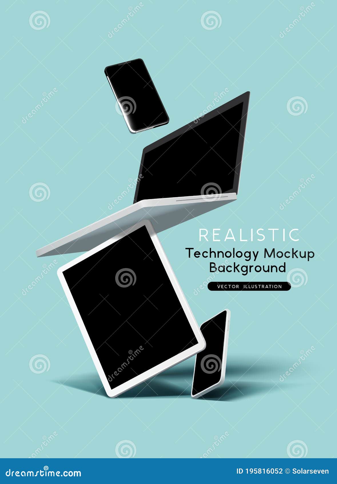 realistic floating phone computer tablet technology devices