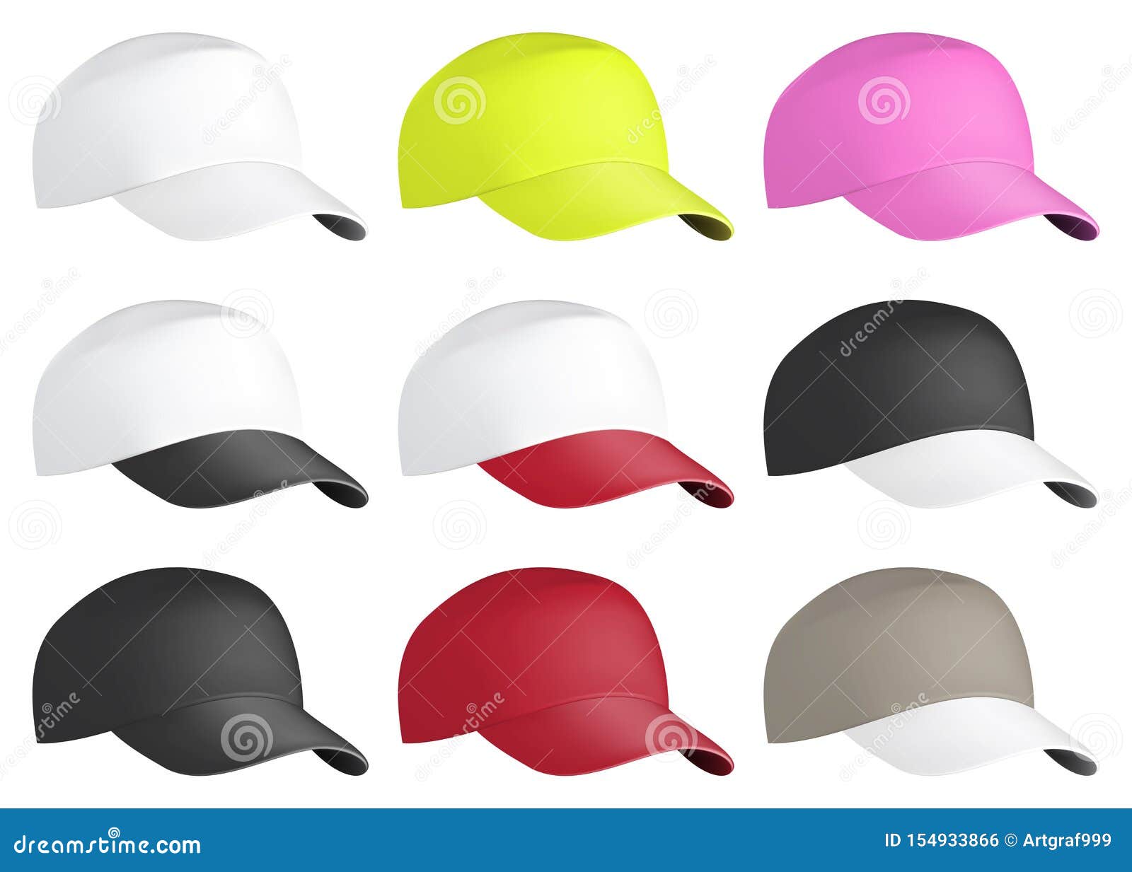 Realistic Front View Baseball Cap. Baseball Cap Set Isolated On White ...