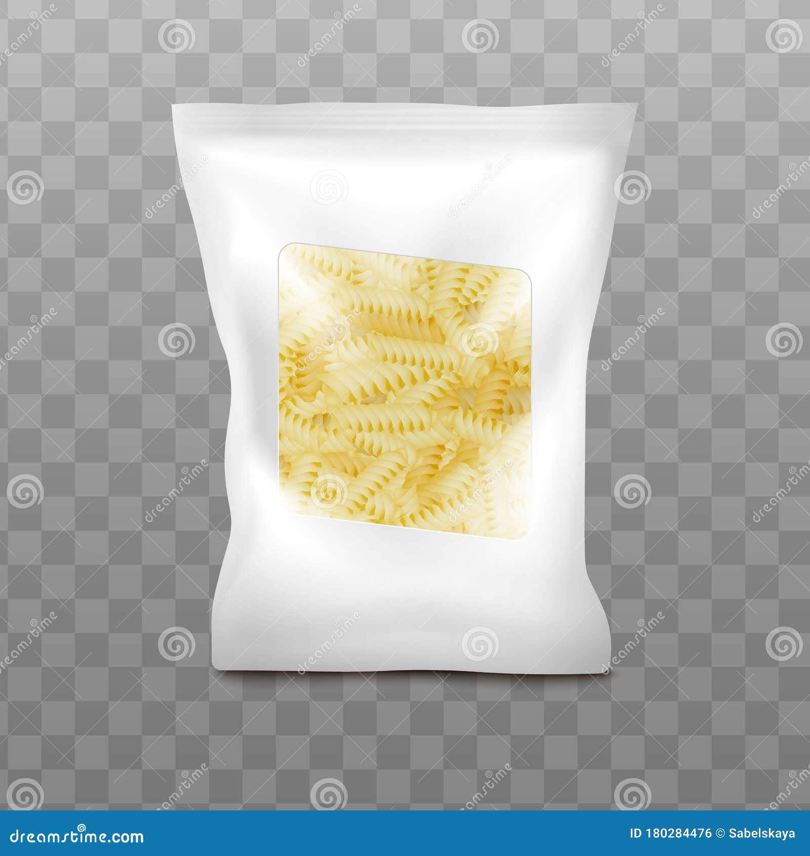 Download Realistic Fusilli Pasta Pack Mockup -white Plastic Bag With Clear Window Stock Vector ...