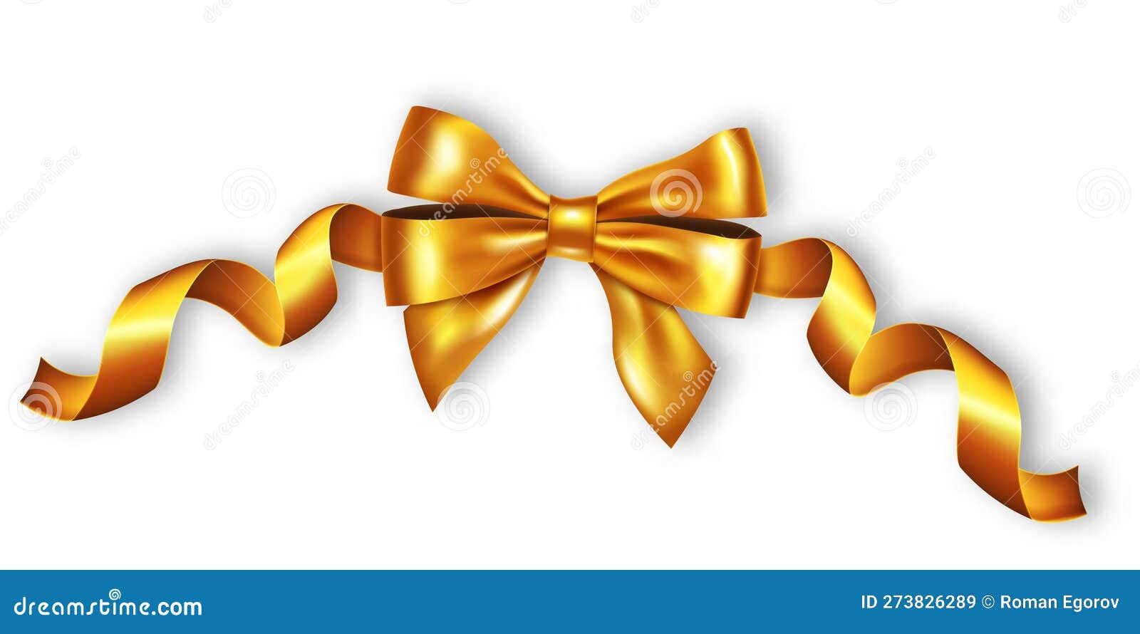 Beautiful golden bow and horizontal gold ribbon isolated on white.  Decorative vector yellow bow Stock Vector