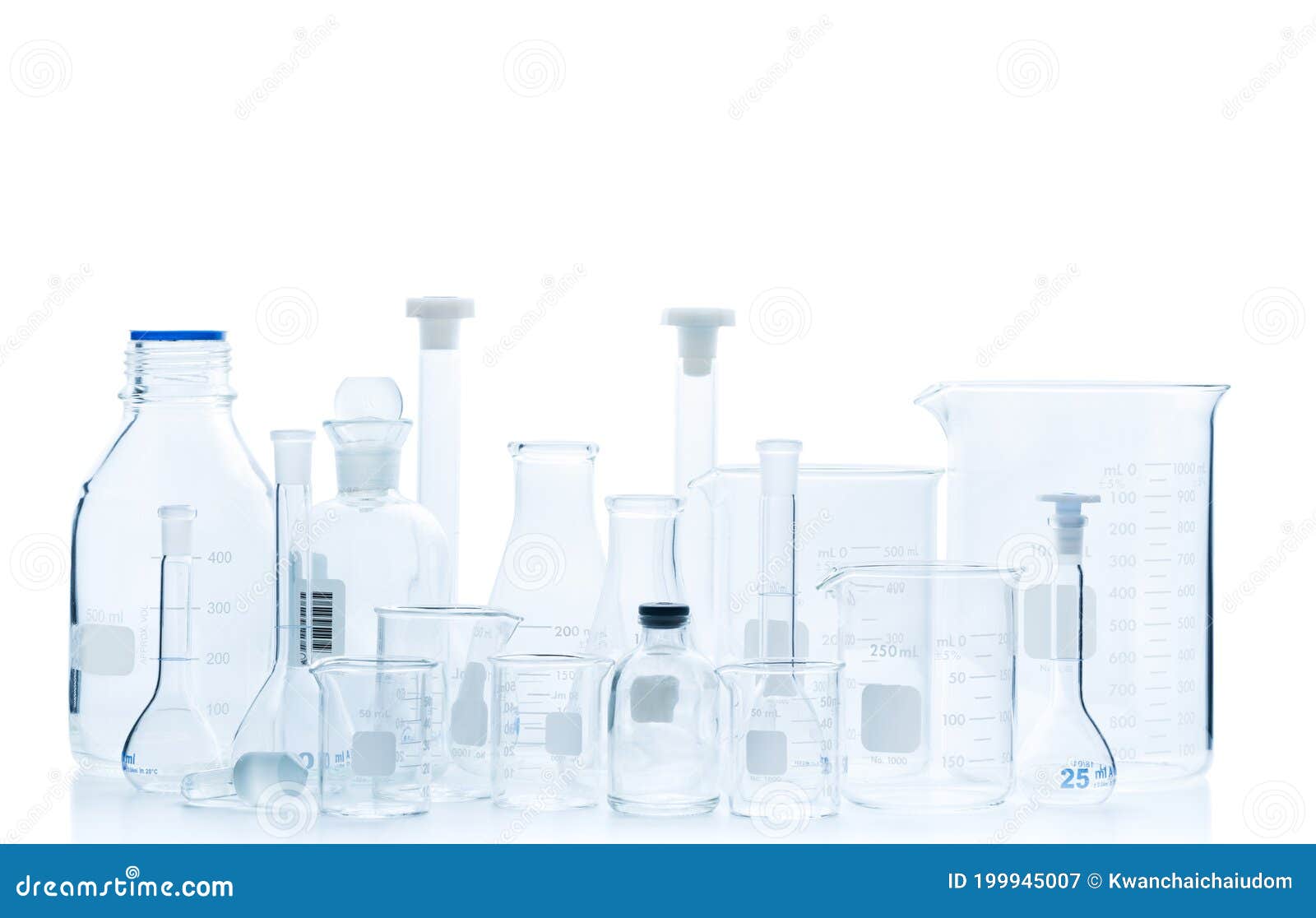 Realistic Glass Laboratory Equipment Set. Flasks and Measuring Beaker
