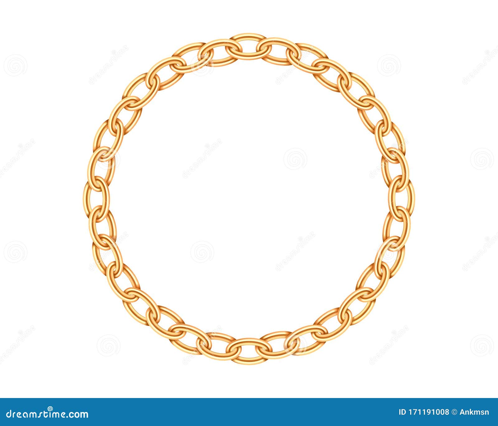 Realistic Gold Circle Frame Chain Texture. Golden Round Chains Link