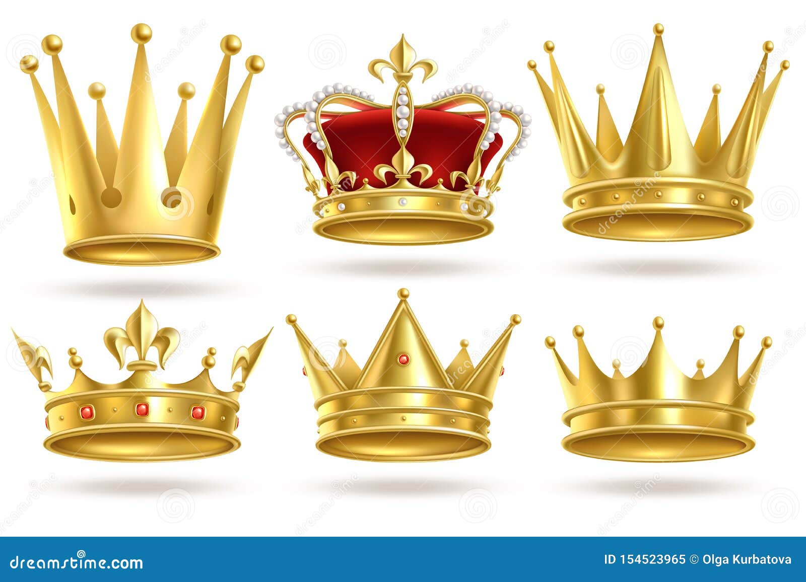 realistic golden crowns. king, prince and queen gold crown and diadem royal heraldic decoration. monarch 3d 