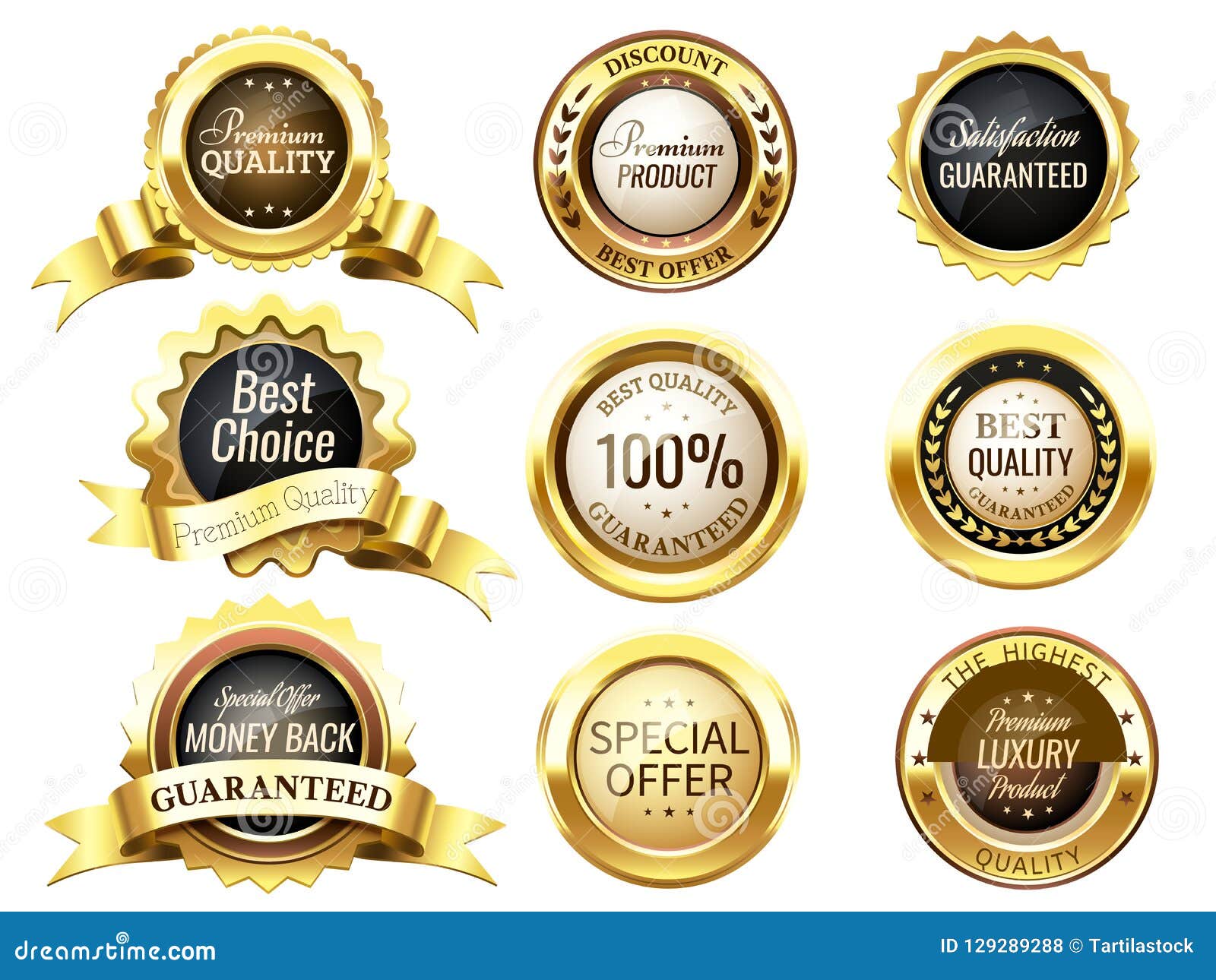 realistic golden labels. elegant best price banner, label with g