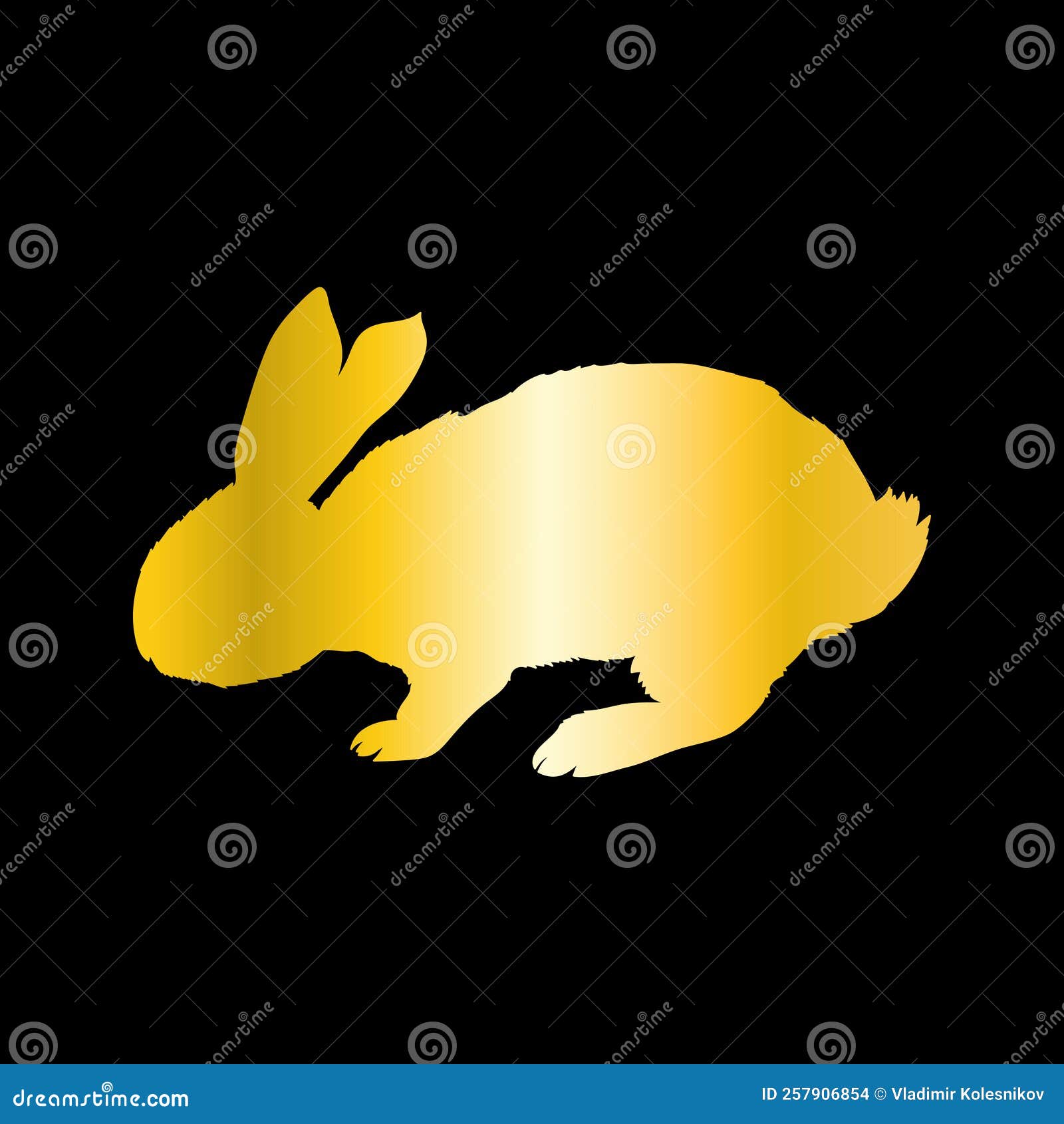 Realistic Golden Rabbit. Gold Metallic Bunny Stock Vector