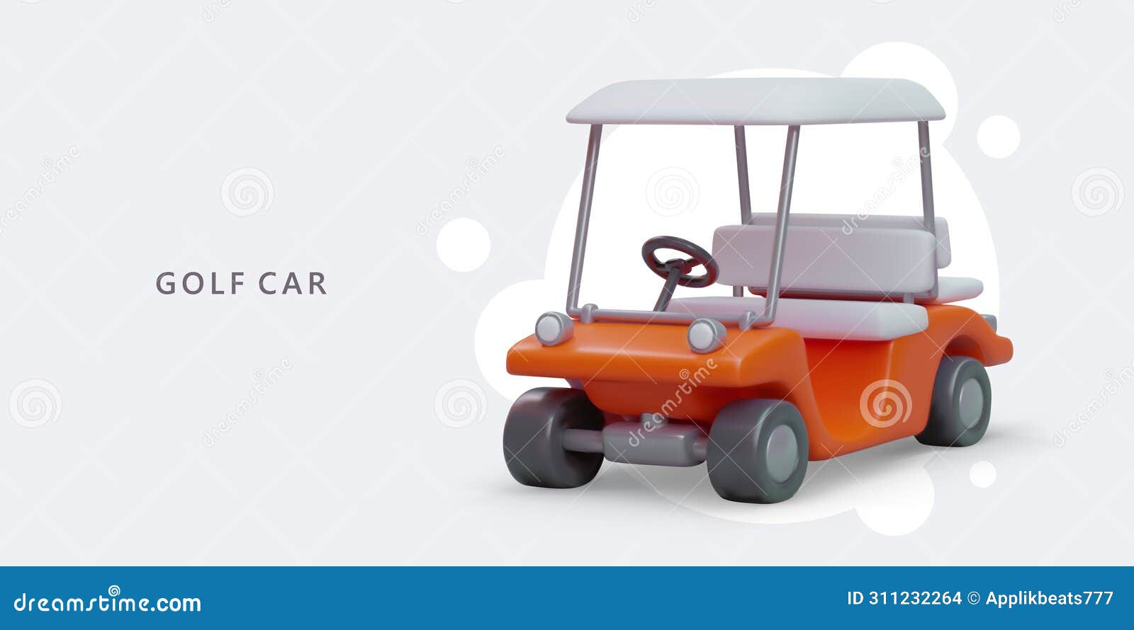 realistic golf car in cartoon style. color cart with open body