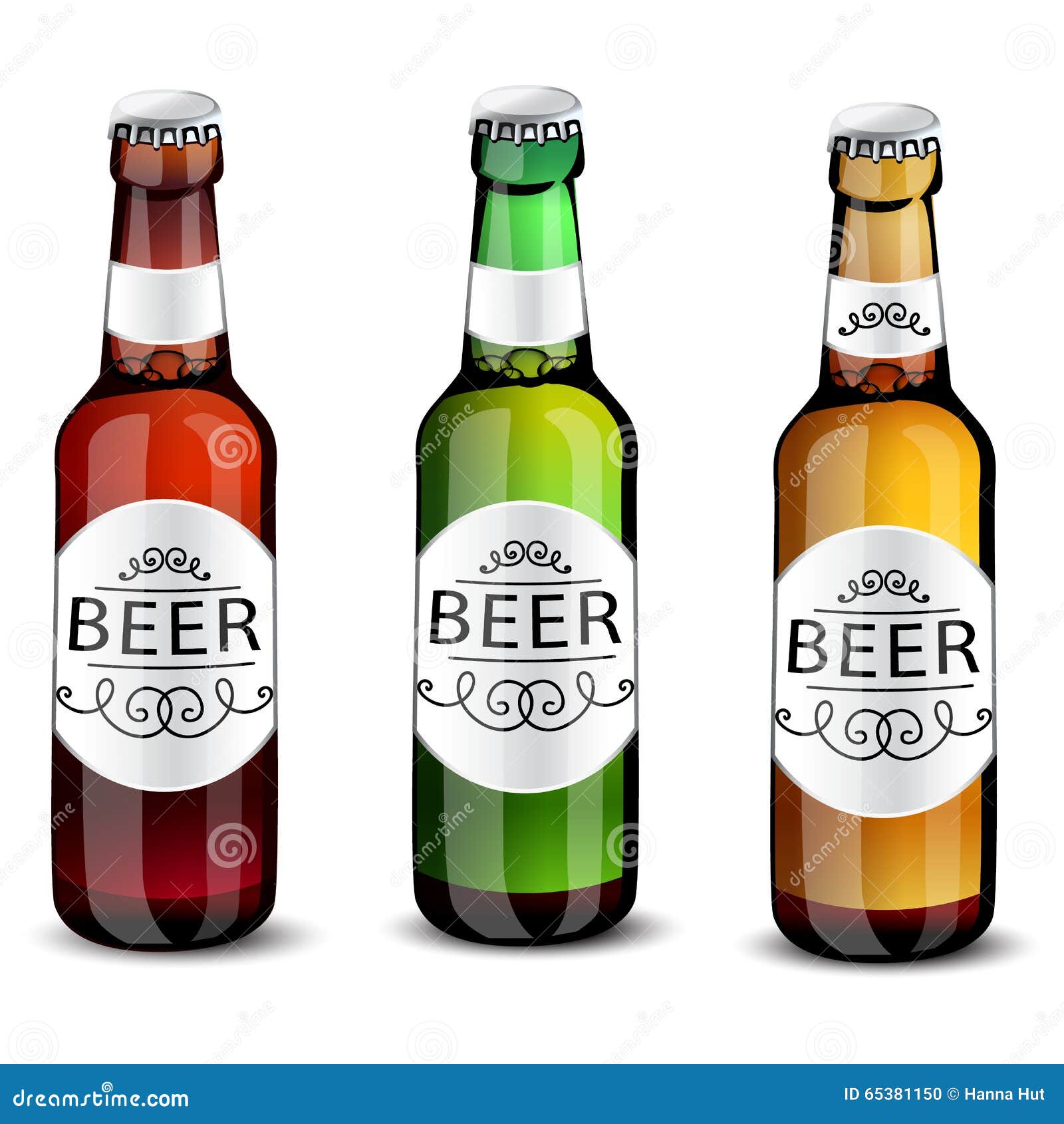Realistic Green and Brown Beer Bottles Set Stock Vector Illustration