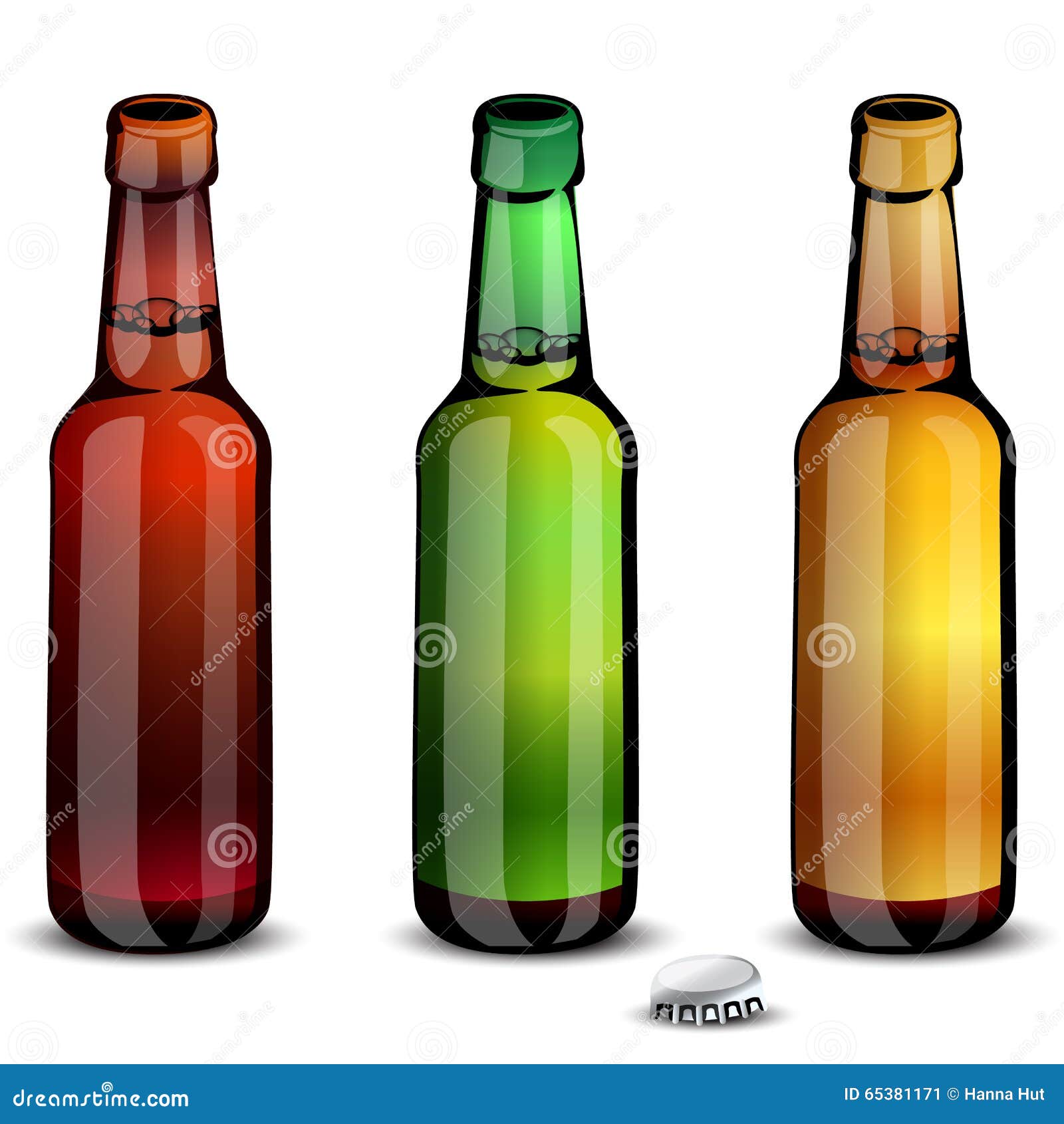 Realistic Green and Brown Beer Bottles Set Stock Vector Illustration