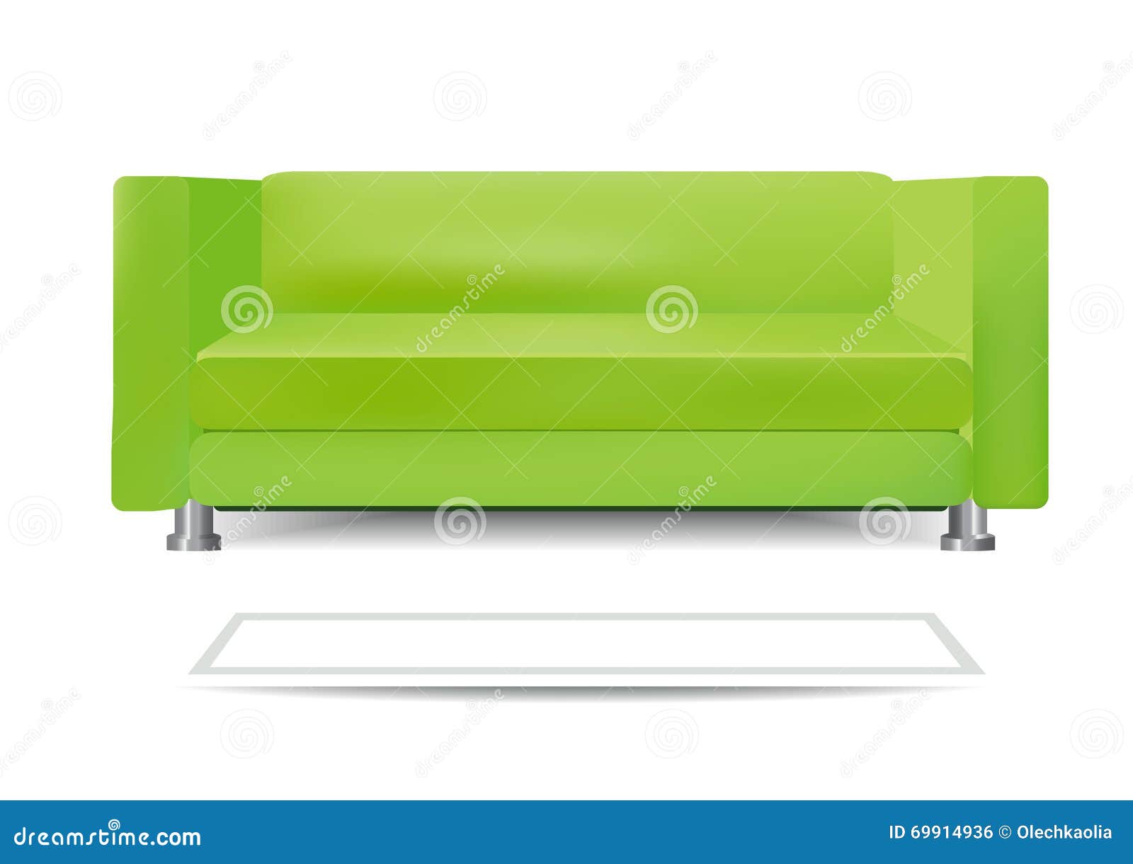 Realistic Green Sofa. White Carpet. Isolated Stock Vector