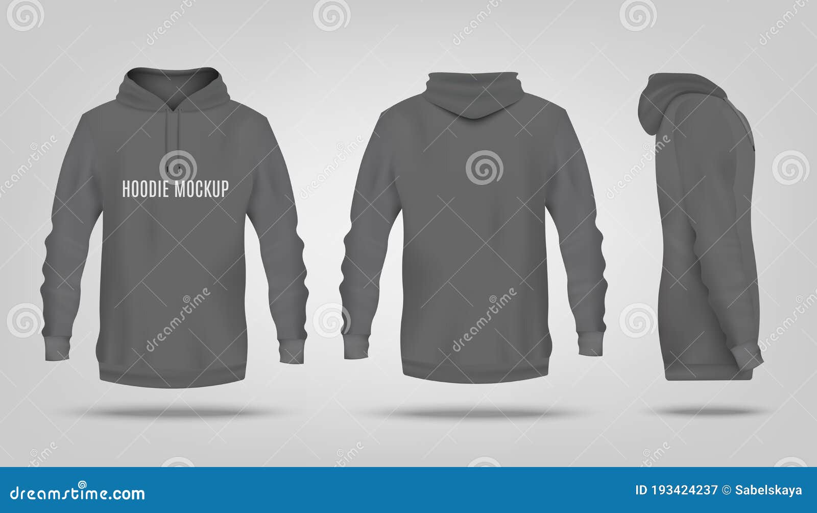 Download Realistic Grey Hoodie Mockup With Text Template From Front Back And Side View Stock Vector Illustration Of Hooded Clothe 193424237